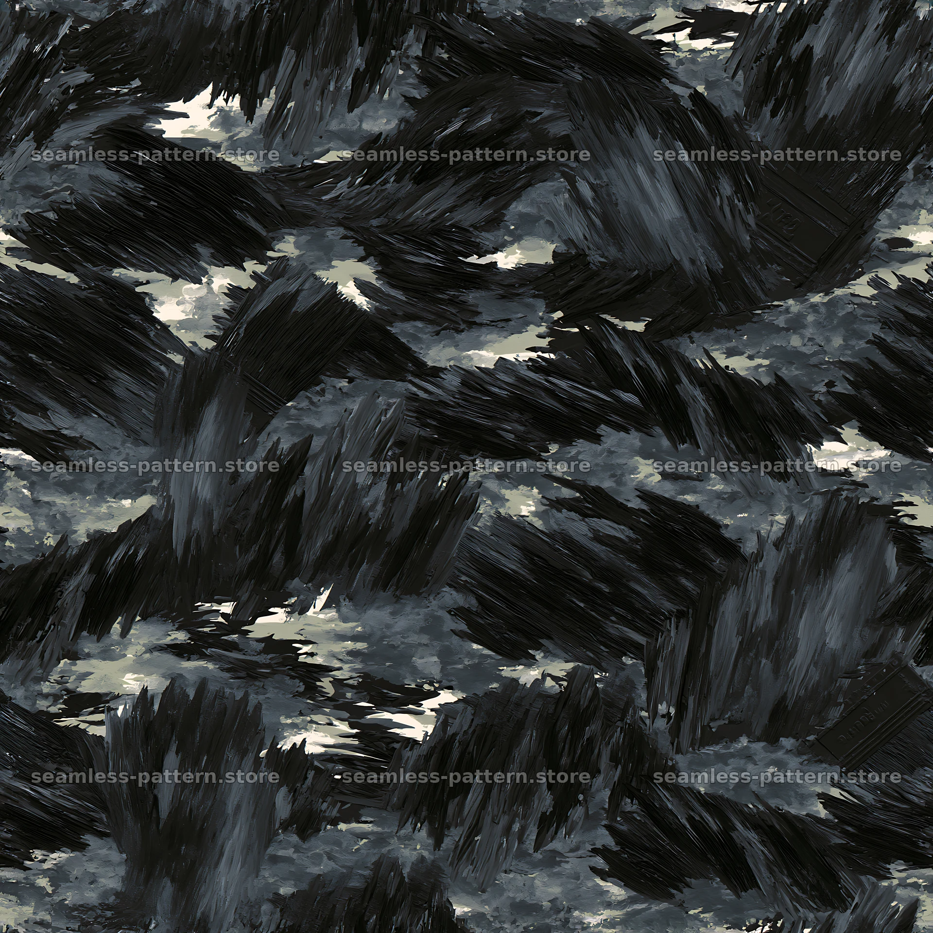 Seamless black camouflage brushstroke pattern for fabric and wallpaper — seamless tileable pattern