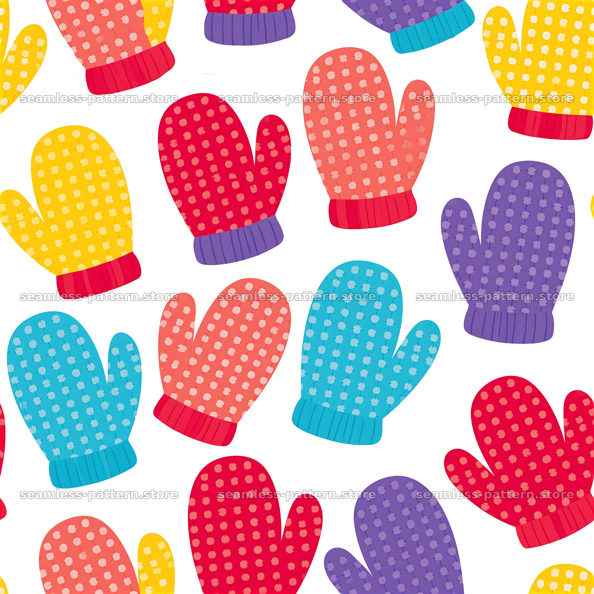 Colorful mitten seamless pattern for kids with playful motifs — seamless tileable pattern at 8192x8192