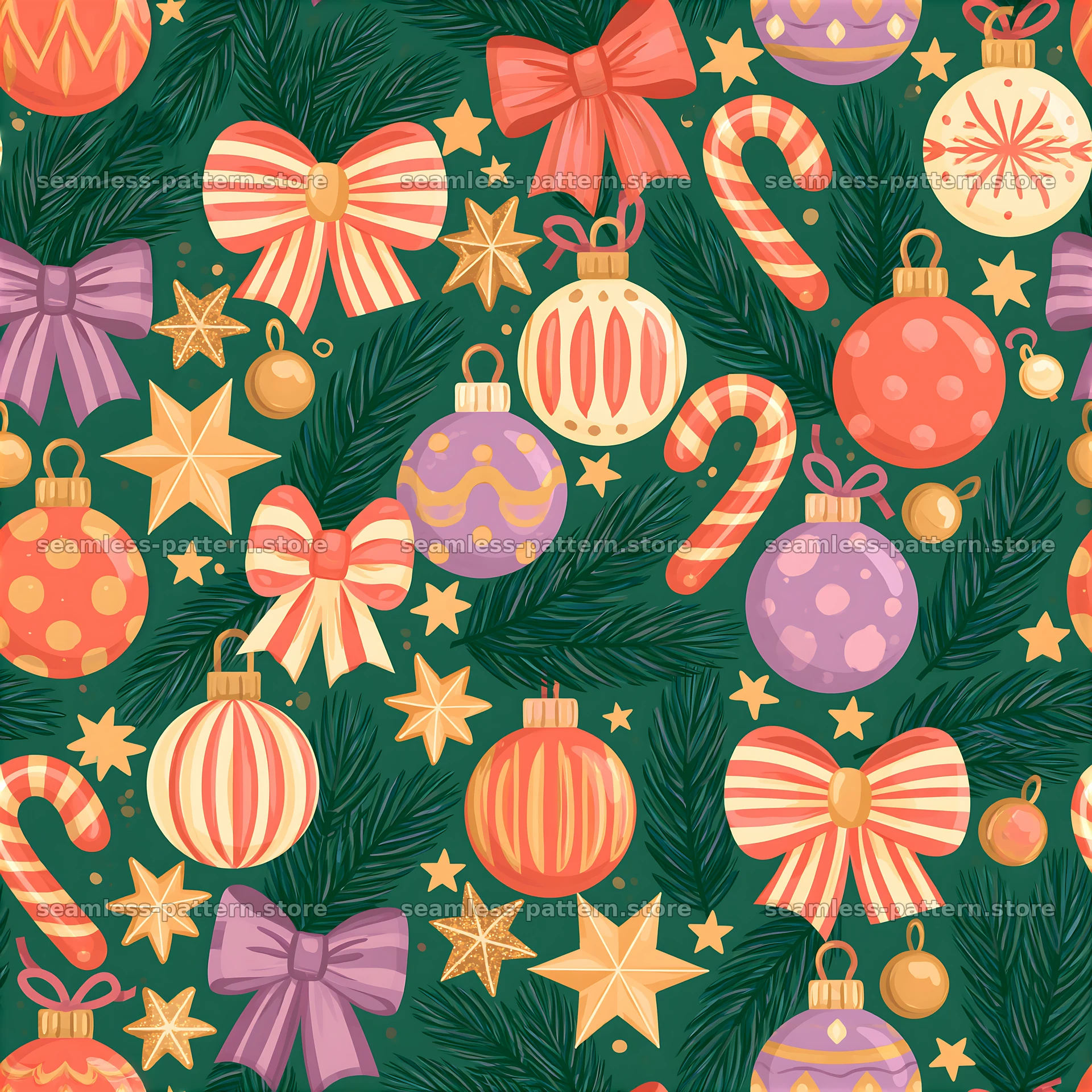 Colorful Christmas seamless pattern with retro holiday motifs — seamless tileable pattern at 8192x8192