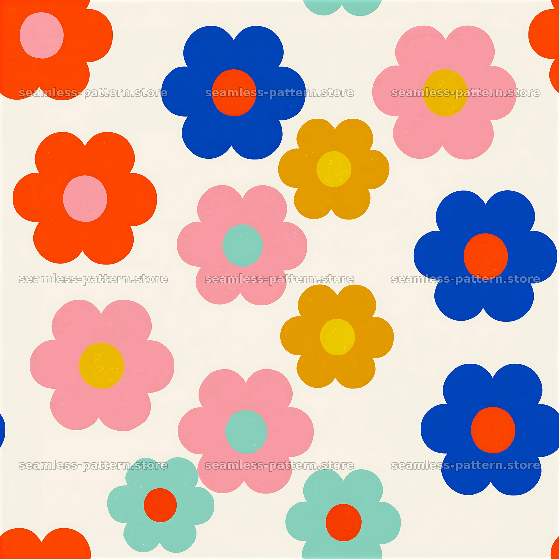 Multicolor floral dots tileable pattern with playful flower shapes — seamless tileable pattern at 8192x8192