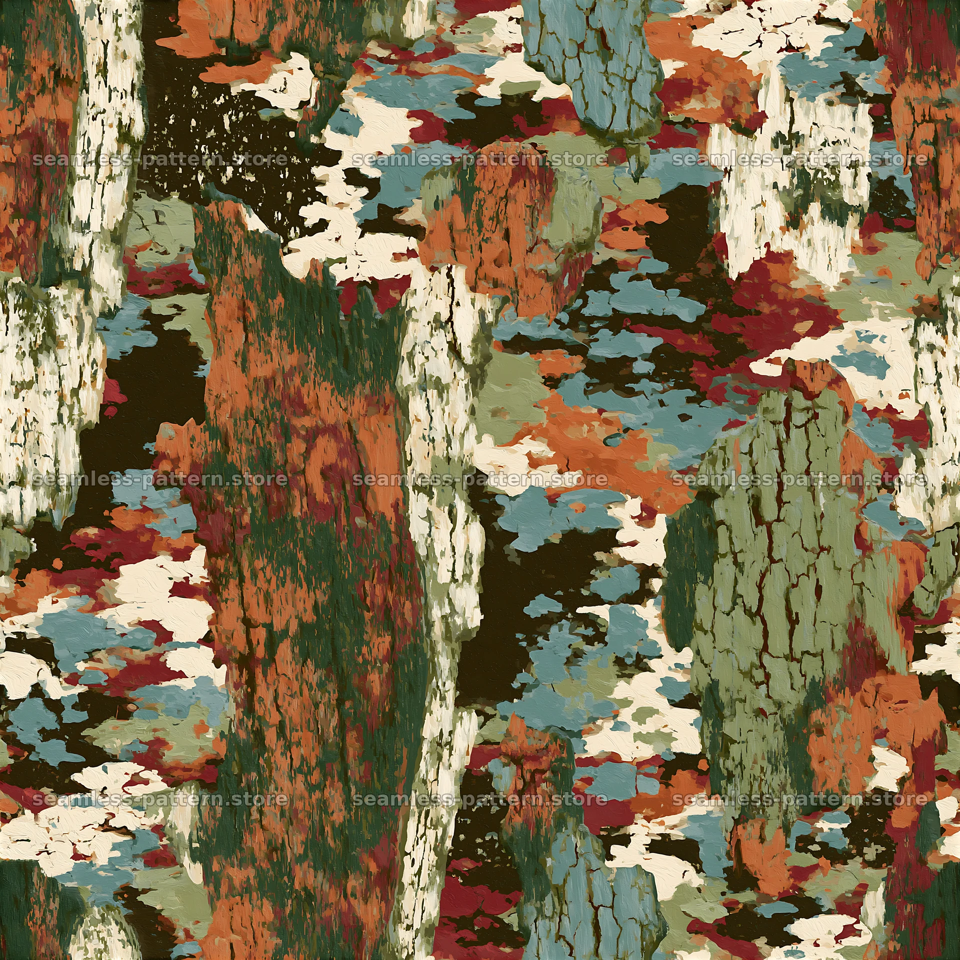 Seamless camouflage pattern with bark-inspired shapes — seamless tileable pattern at 8192x8192