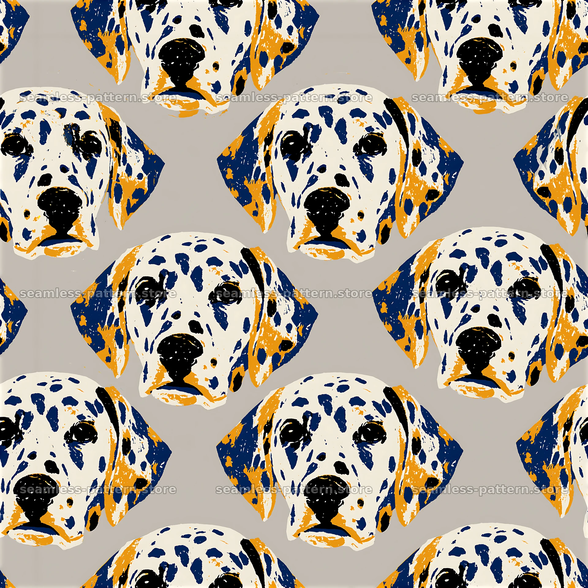 Seamless dog head pattern with distinct shapes and bold colors — seamless tileable pattern at 8192x8192