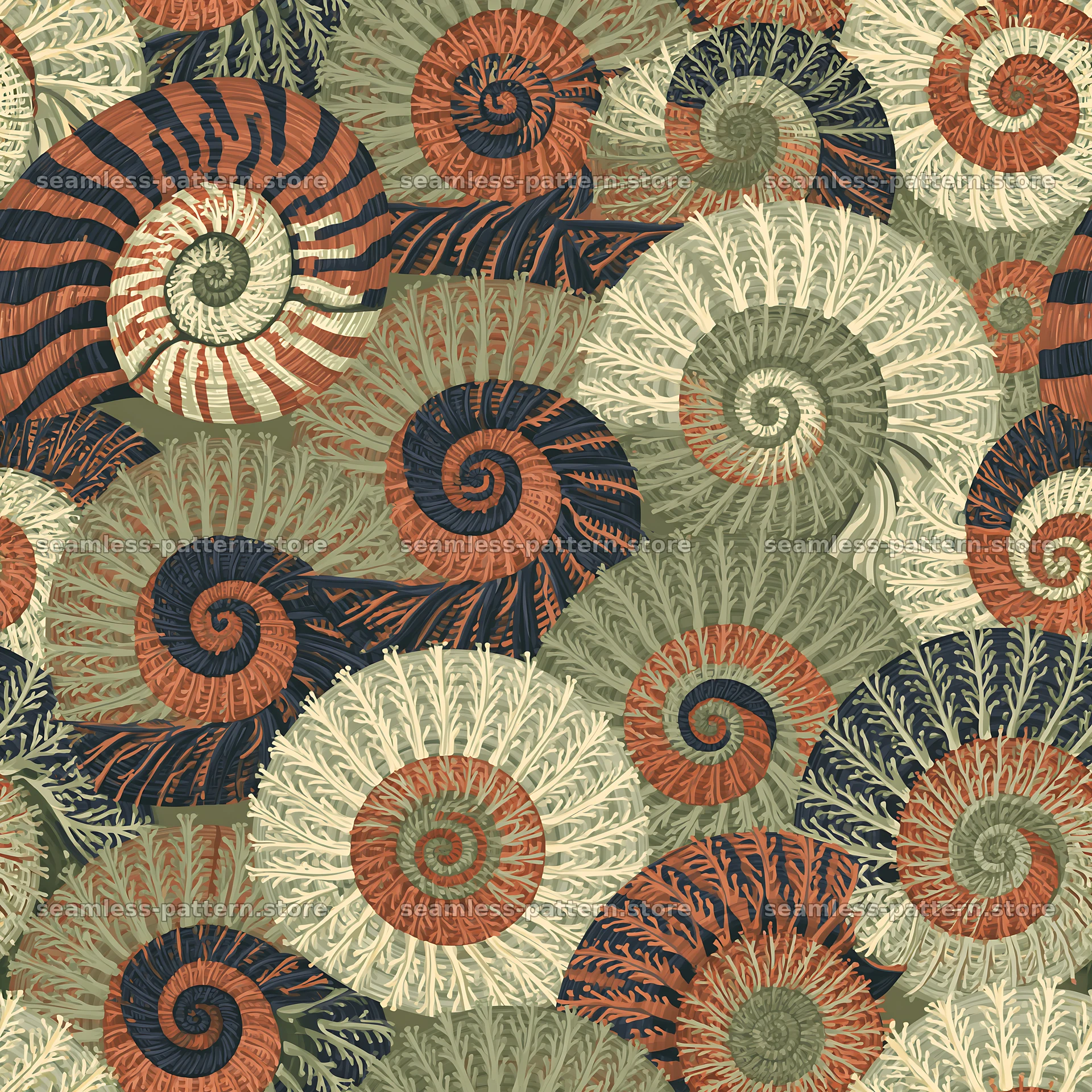 Seamless snail shell pattern with spirals — seamless tileable pattern