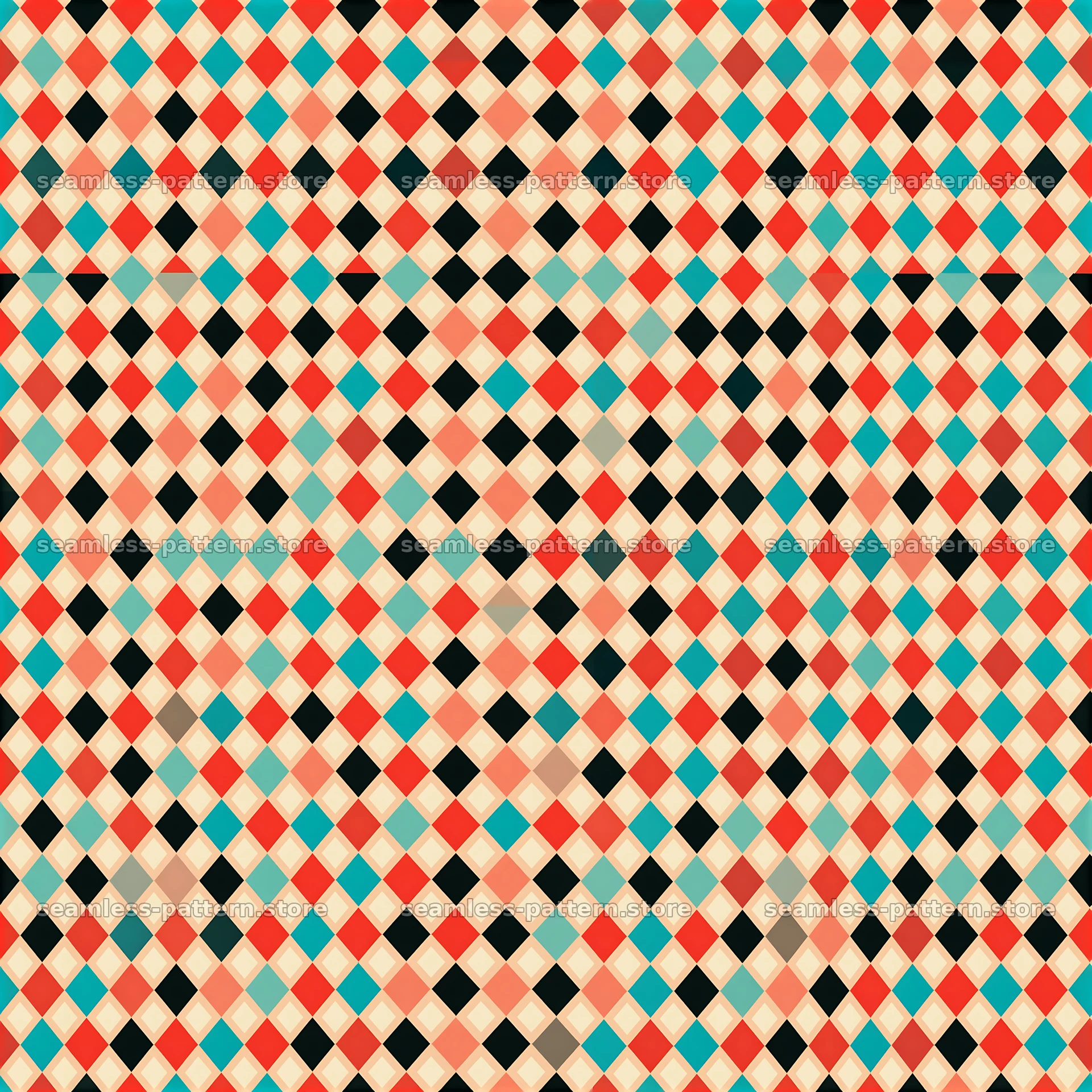 Bright retro diamonds seamless pattern in bold colors and clear shapes — seamless tileable pattern at 8192x8192