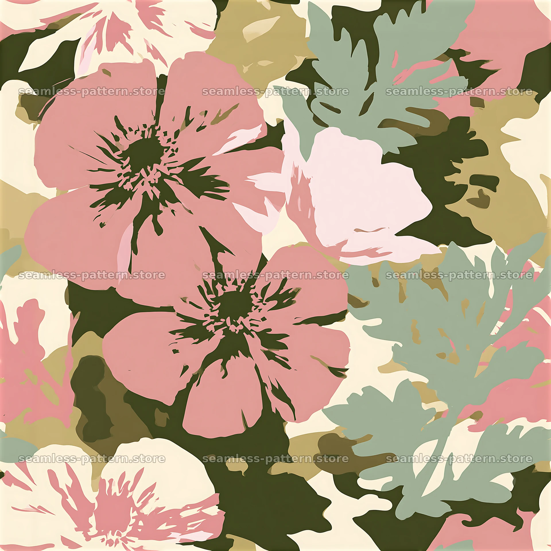 Seamless camouflage pattern for blankets and bedding with flowers — seamless tileable pattern at 8192x8192