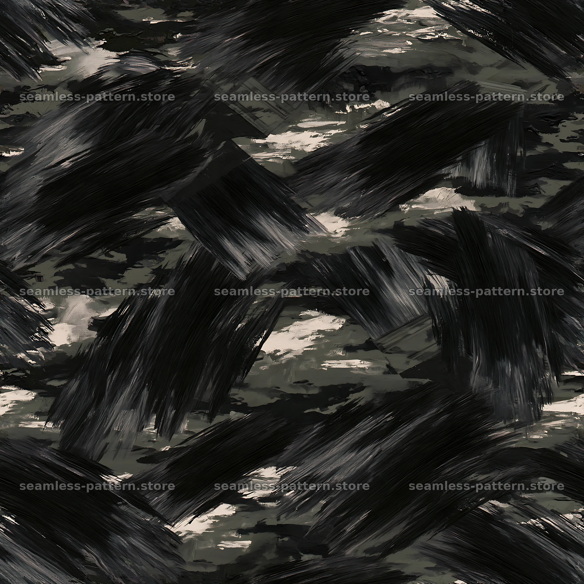 Seamless black camouflage brushstroke pattern design — seamless tileable pattern