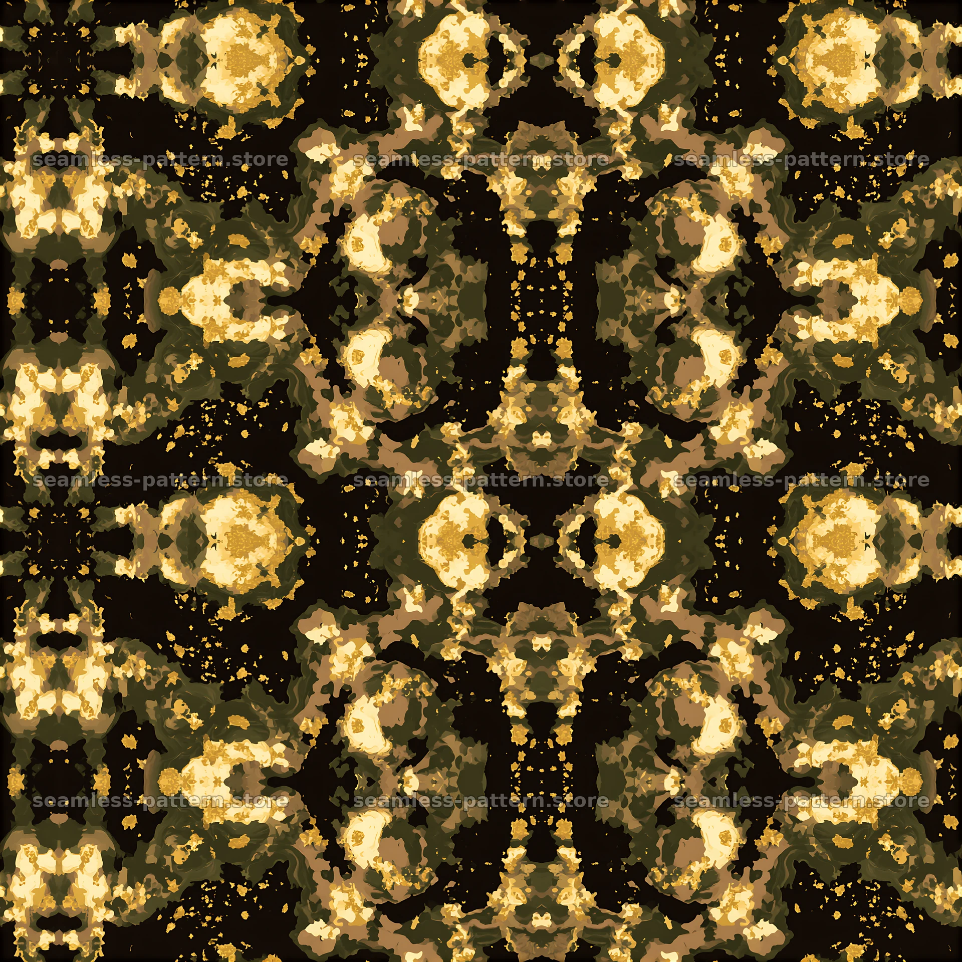 Golden spotted camouflage tileable pattern with dark elements — seamless tileable pattern at 8192x8192