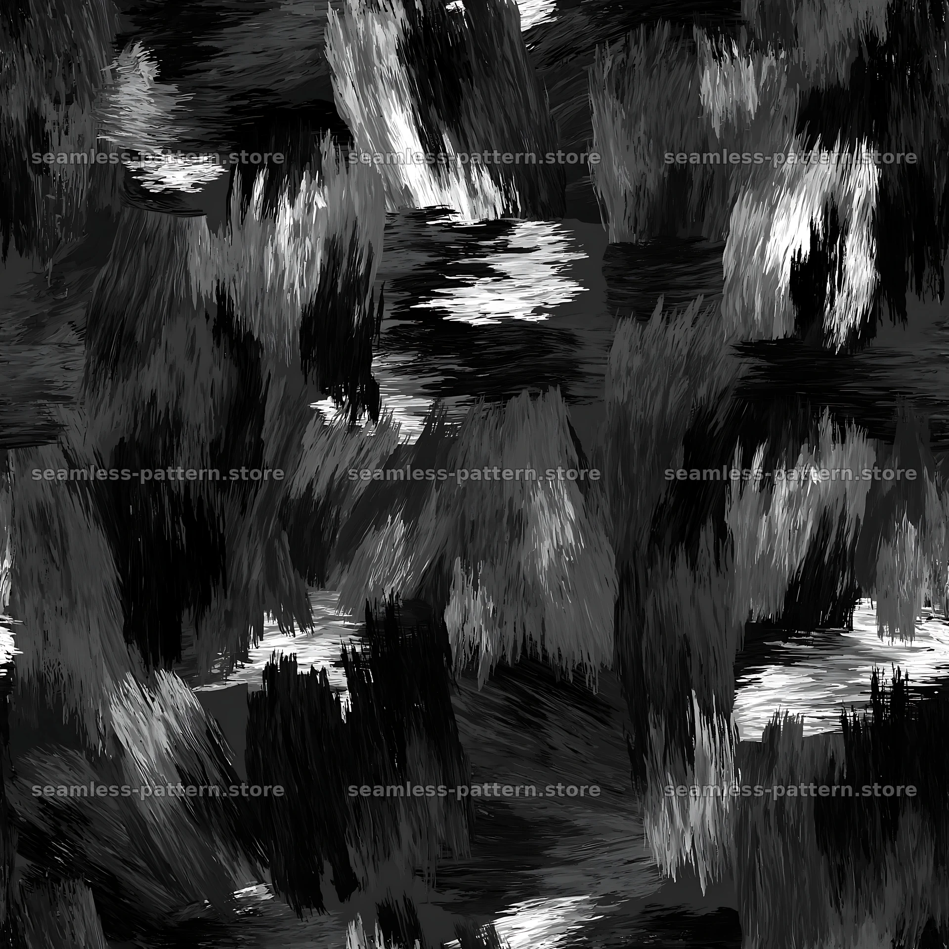 Seamless woodland camouflage brushstroke pattern in black and white — seamless tileable pattern
