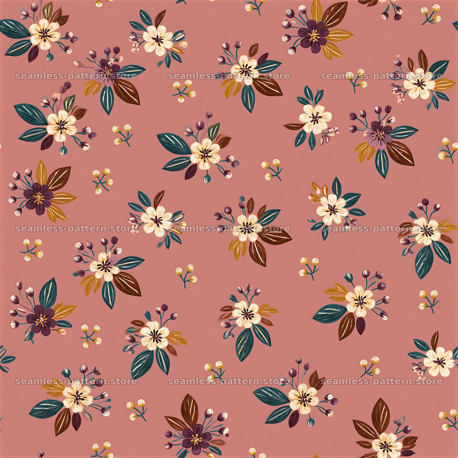 Floral gift wrap seamless pattern on a pink background — seamless tileable pattern at 8192x8192