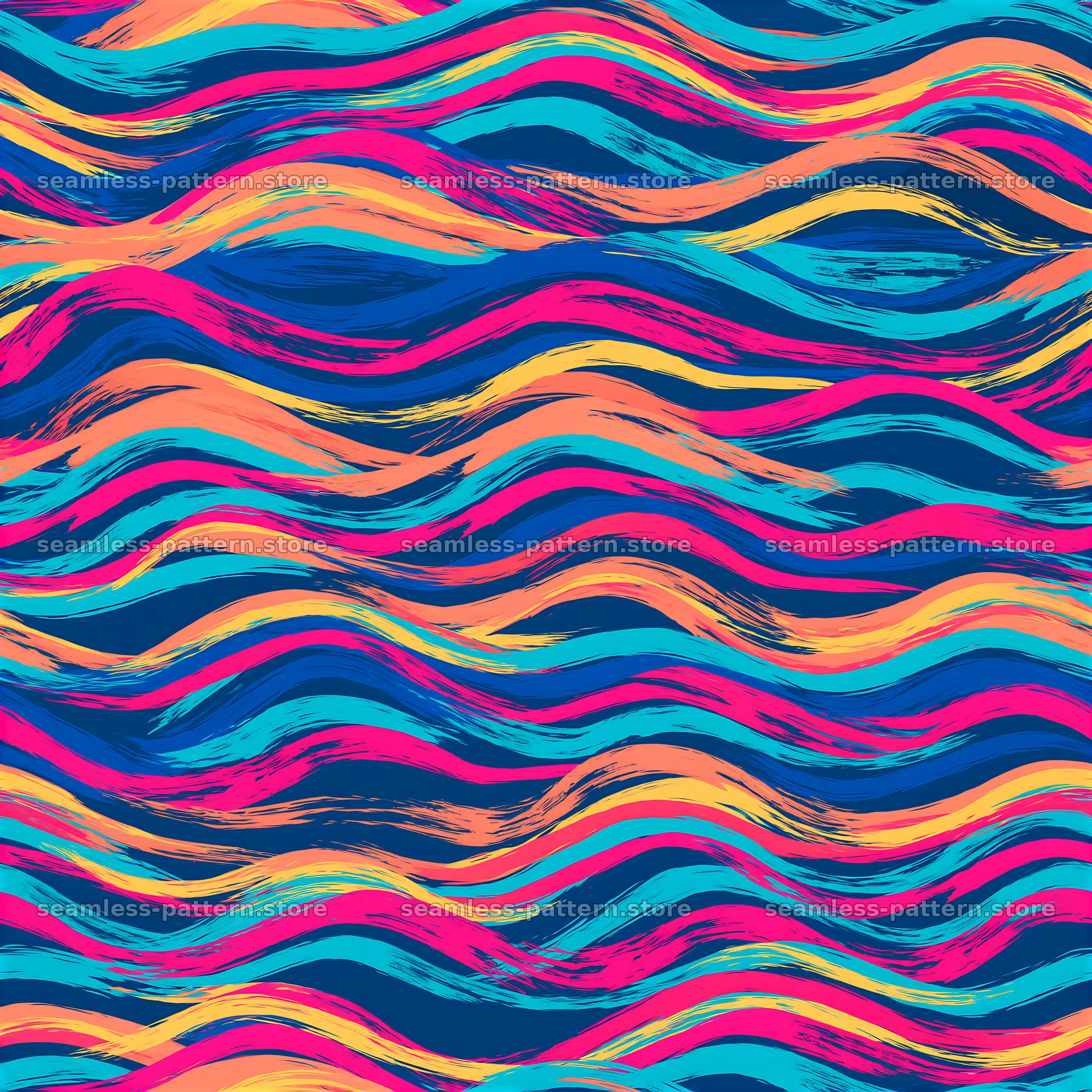 Colorful painterly waves seamless pattern in vibrant shades of blue and pink — seamless tileable pattern at 8192x8192