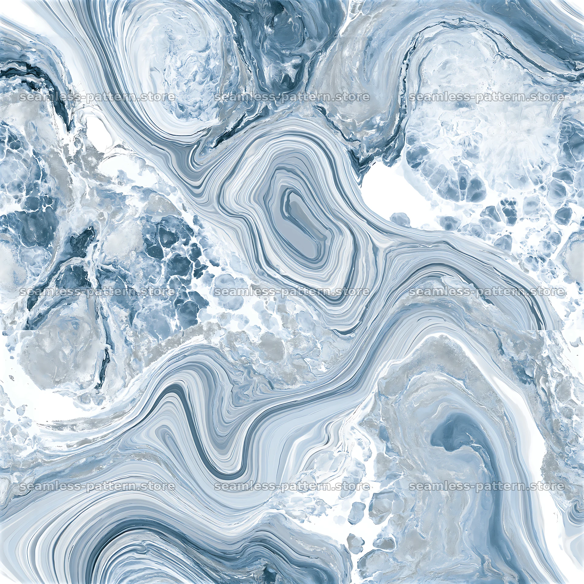 Abstract art marble repeating pattern in blue and gray tones — seamless tileable pattern at 8192x8192