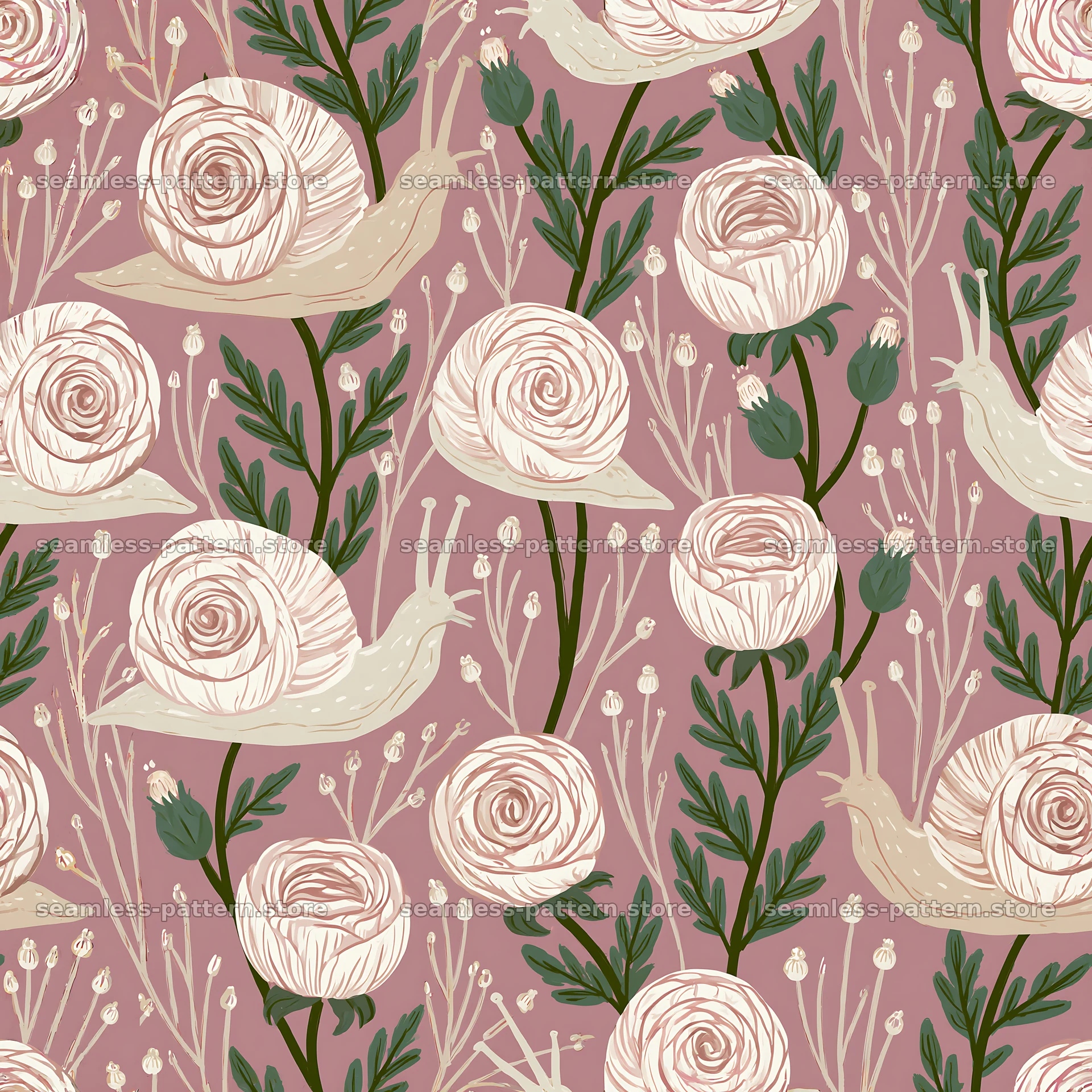 Seamless pattern with snails and flowers for nursery fabric — seamless tileable pattern