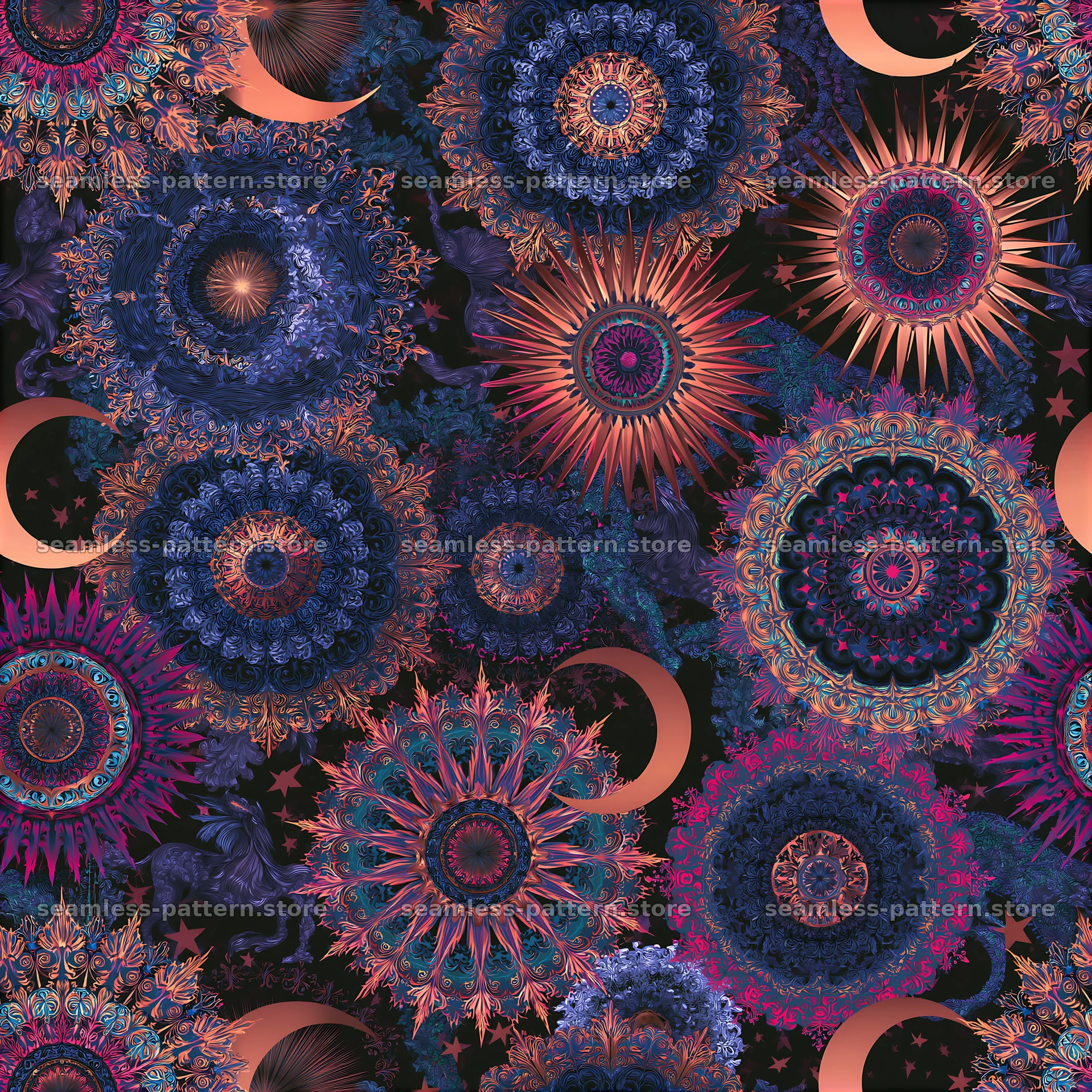 Colorful astrology seamless pattern featuring cosmic designs — seamless tileable pattern at 8192x8192