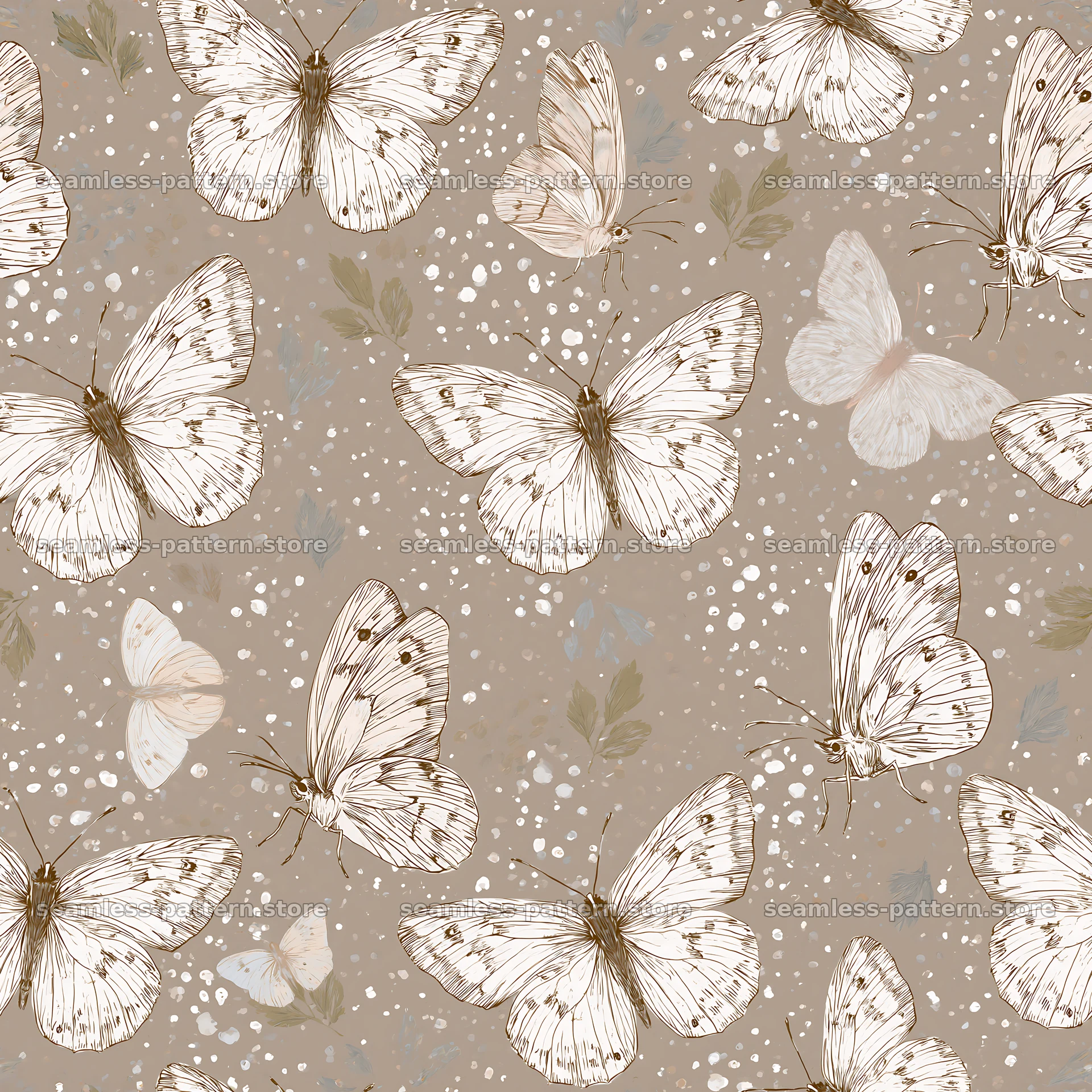Hand drawn butterfly seamless pattern in soft colors — seamless tileable pattern