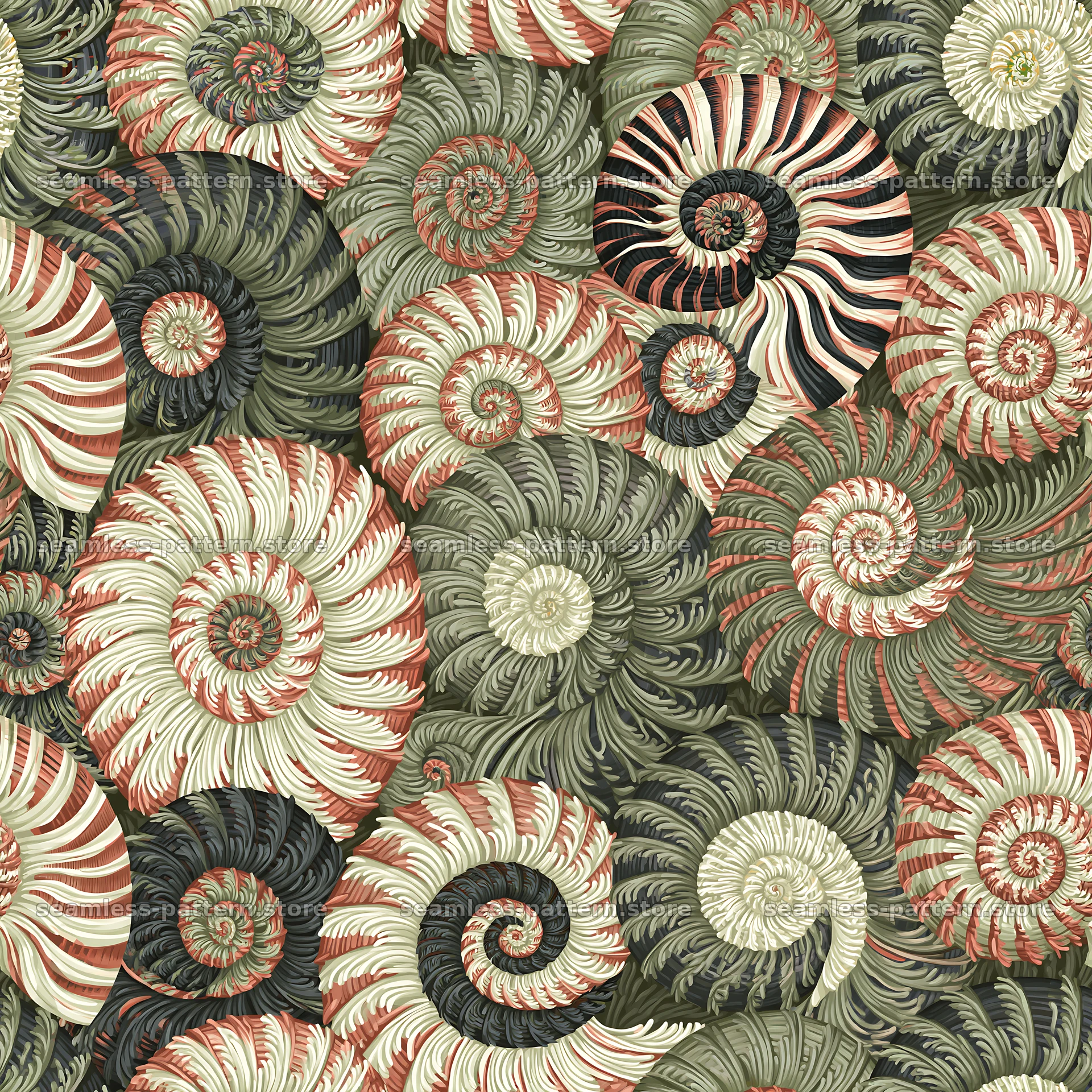 Seamless snail shell pattern with spirals — seamless tileable pattern
