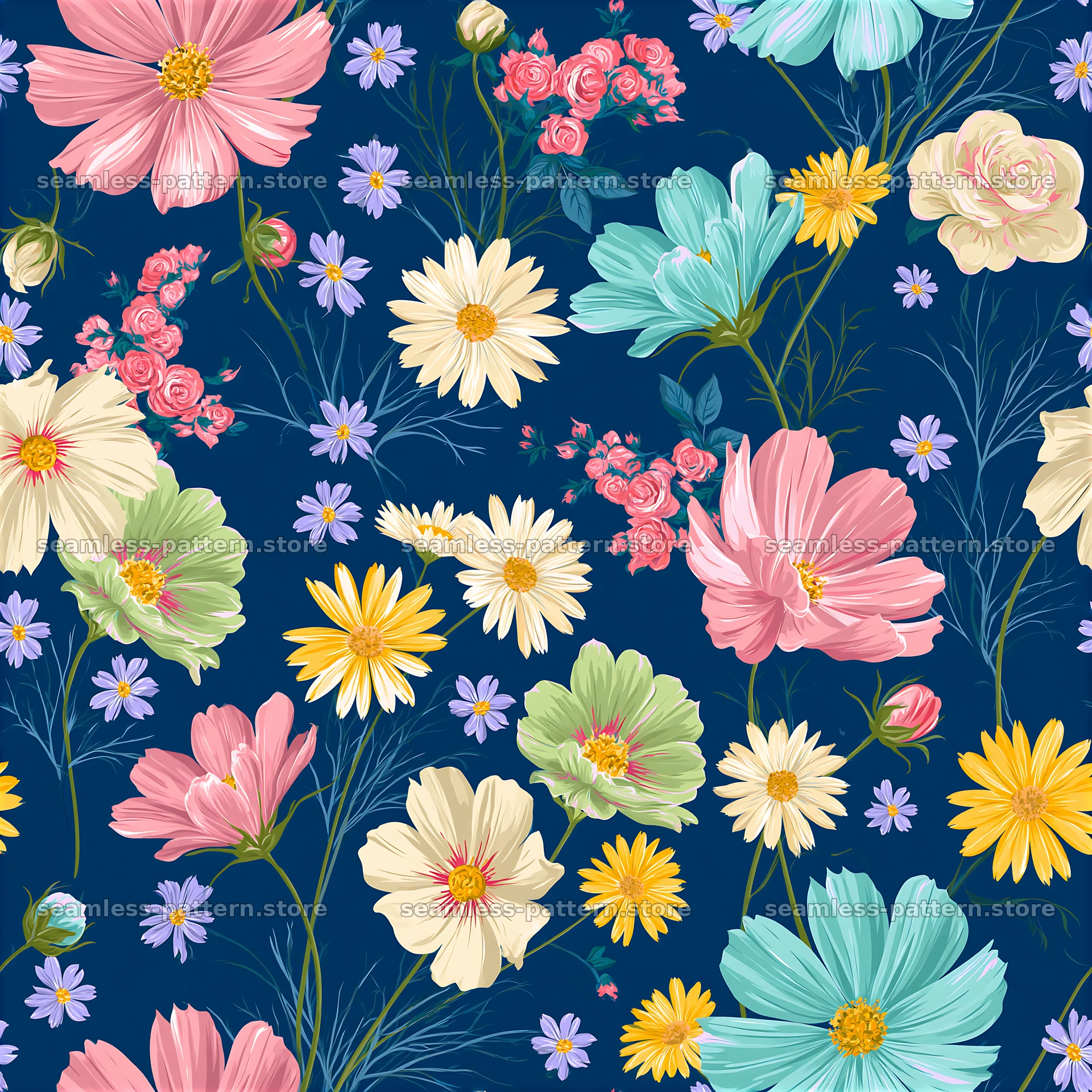 Garden flower seamless pattern with colorful floral elements — seamless tileable pattern at 8192x8192