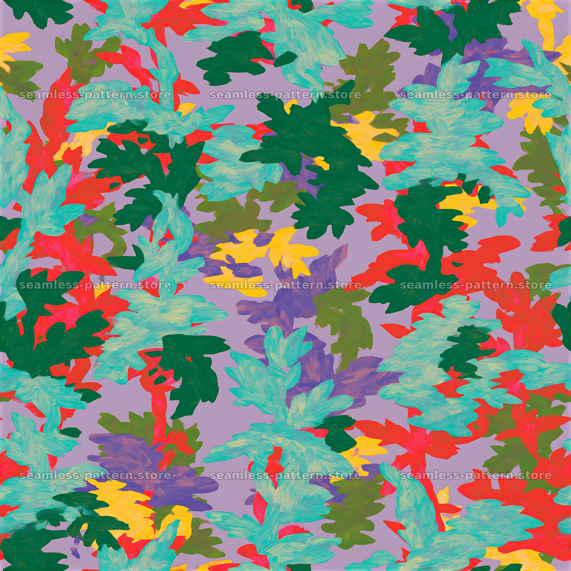 Colorful military camouflage repeat pattern with bold leaf shapes — seamless tileable pattern at 8192x8192