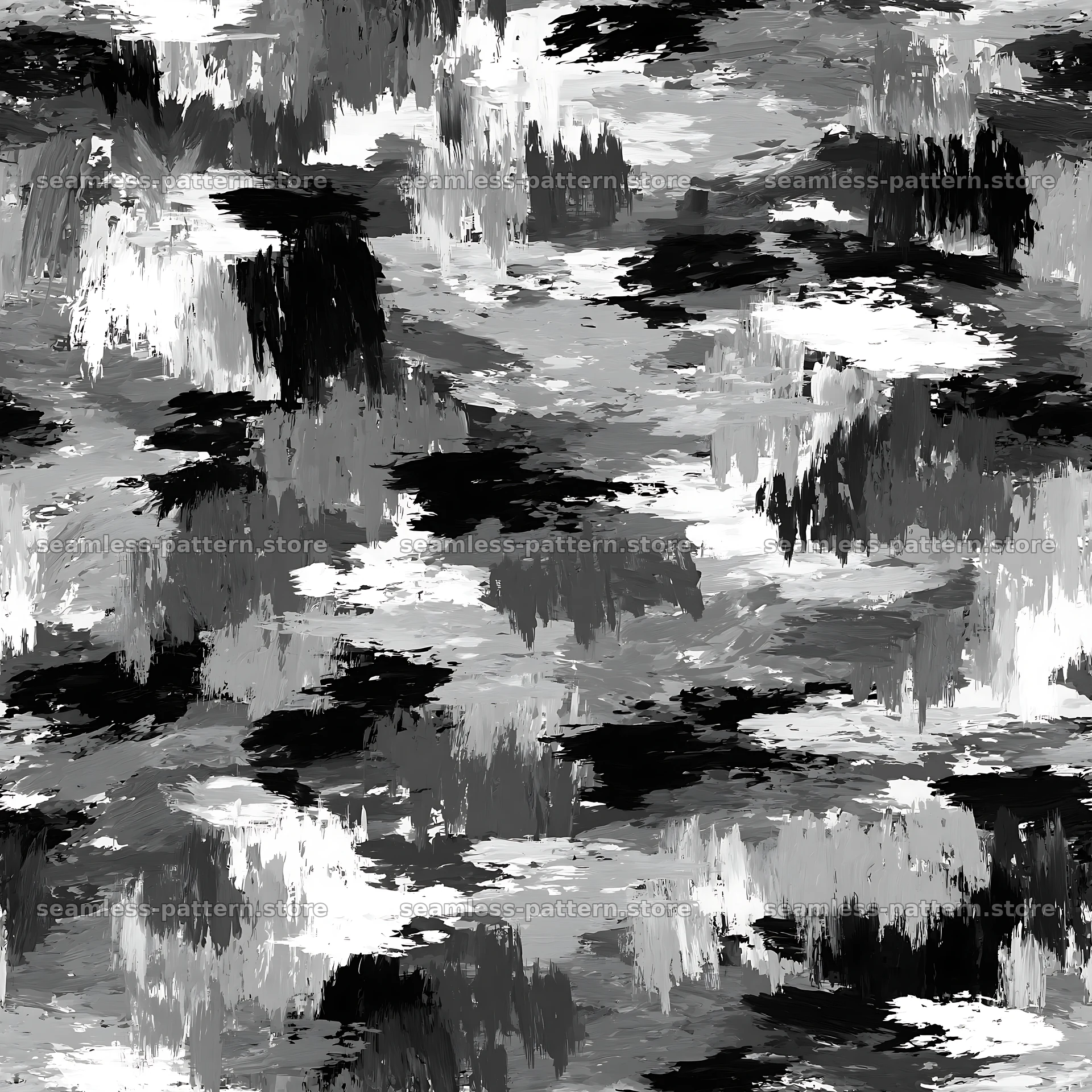 Seamless camouflage brushstroke pattern in black and white — seamless tileable pattern