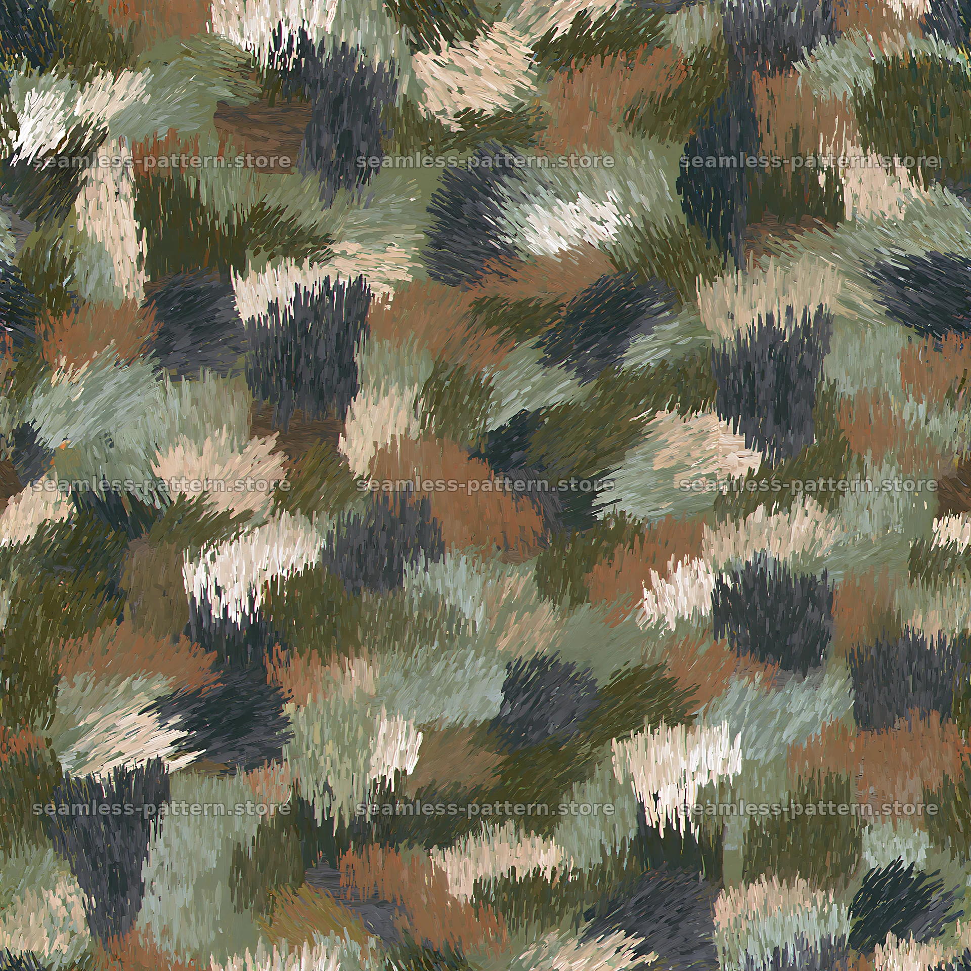 Seamless woodland camouflage brushstroke pattern — seamless tileable pattern