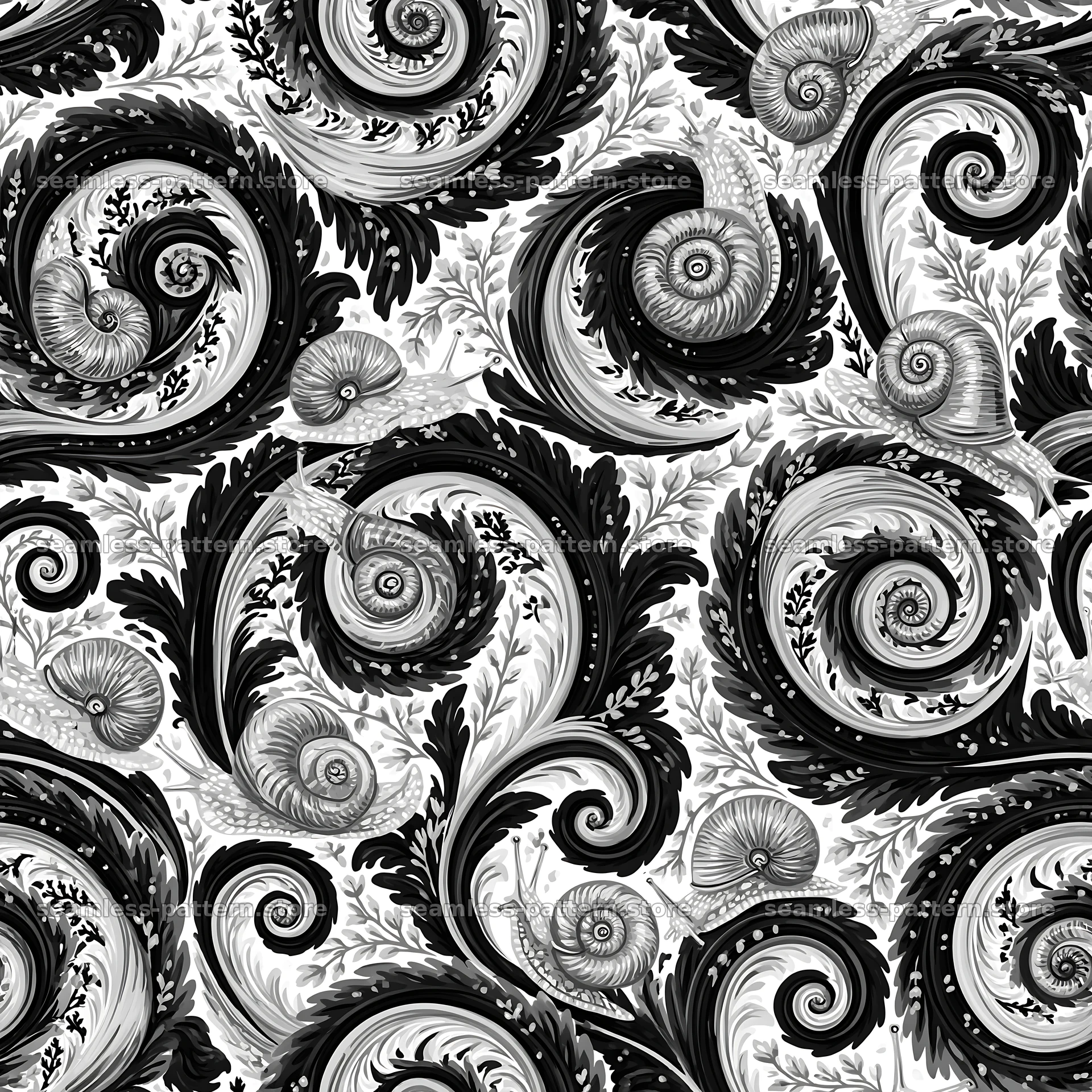 Seamless woodland texture with a red snail design — seamless tileable pattern