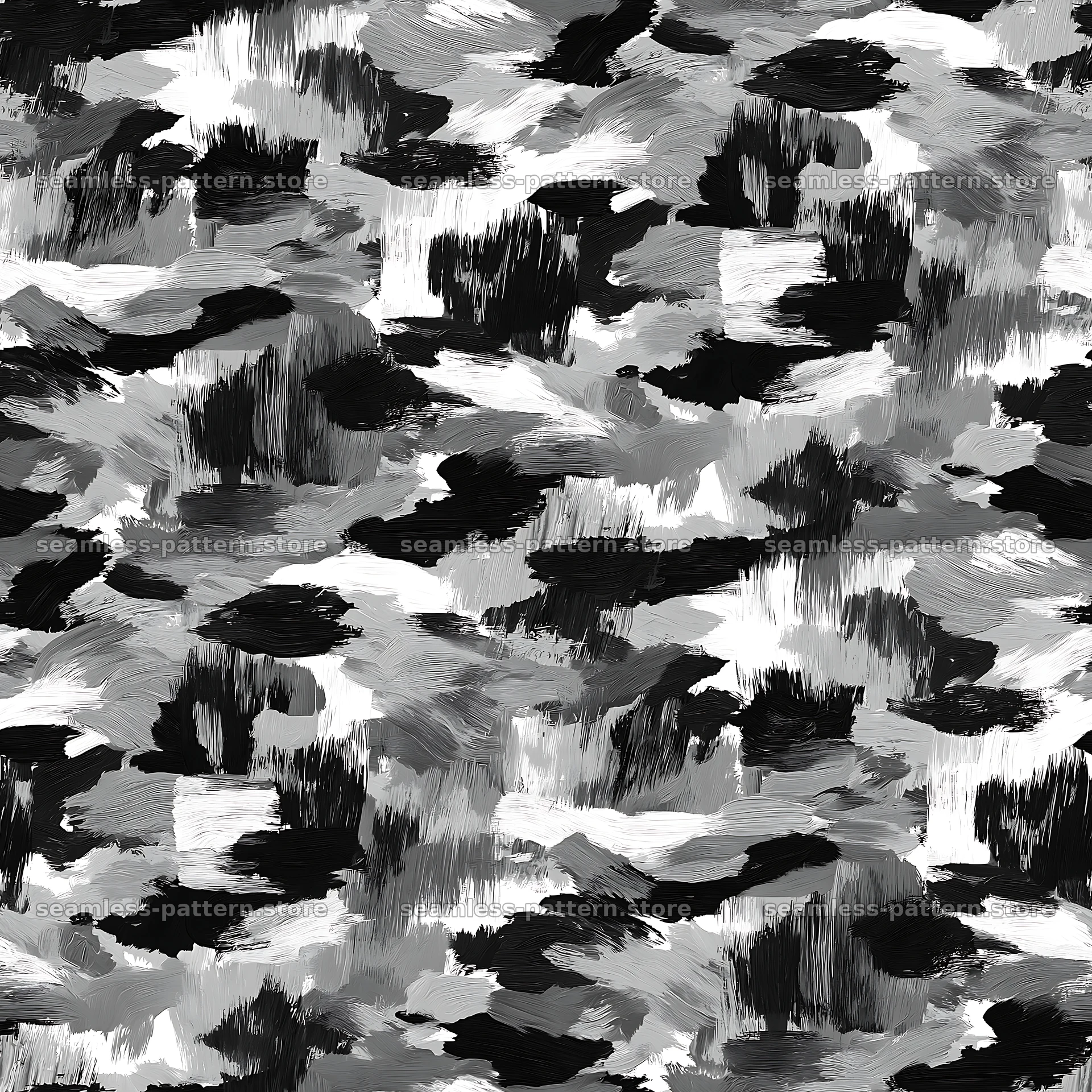 Seamless urban camouflage brushstroke pattern in black and white — seamless tileable pattern