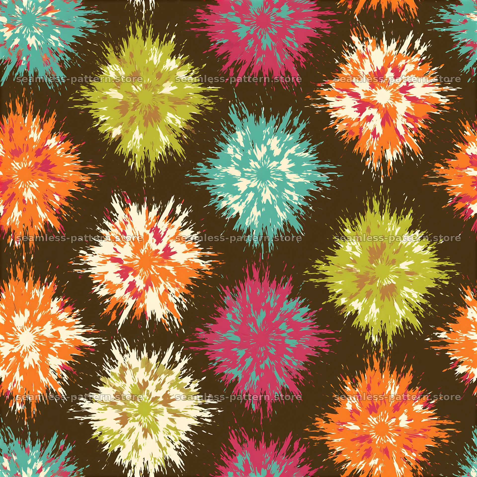Multicolor abstract bursts seamless pattern with vibrant shapes — seamless tileable pattern at 8192x8192