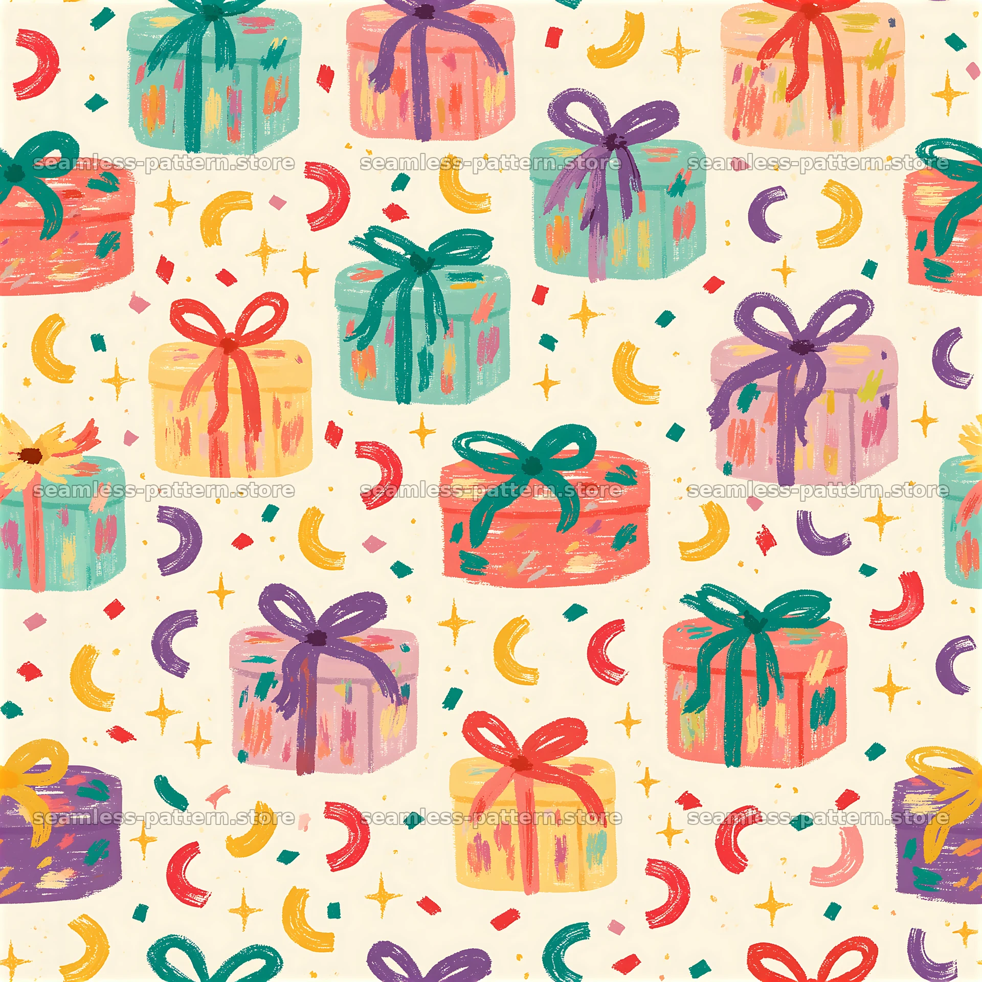 Tileable pattern with bright birthday parcels — seamless tileable pattern at 8192x8192