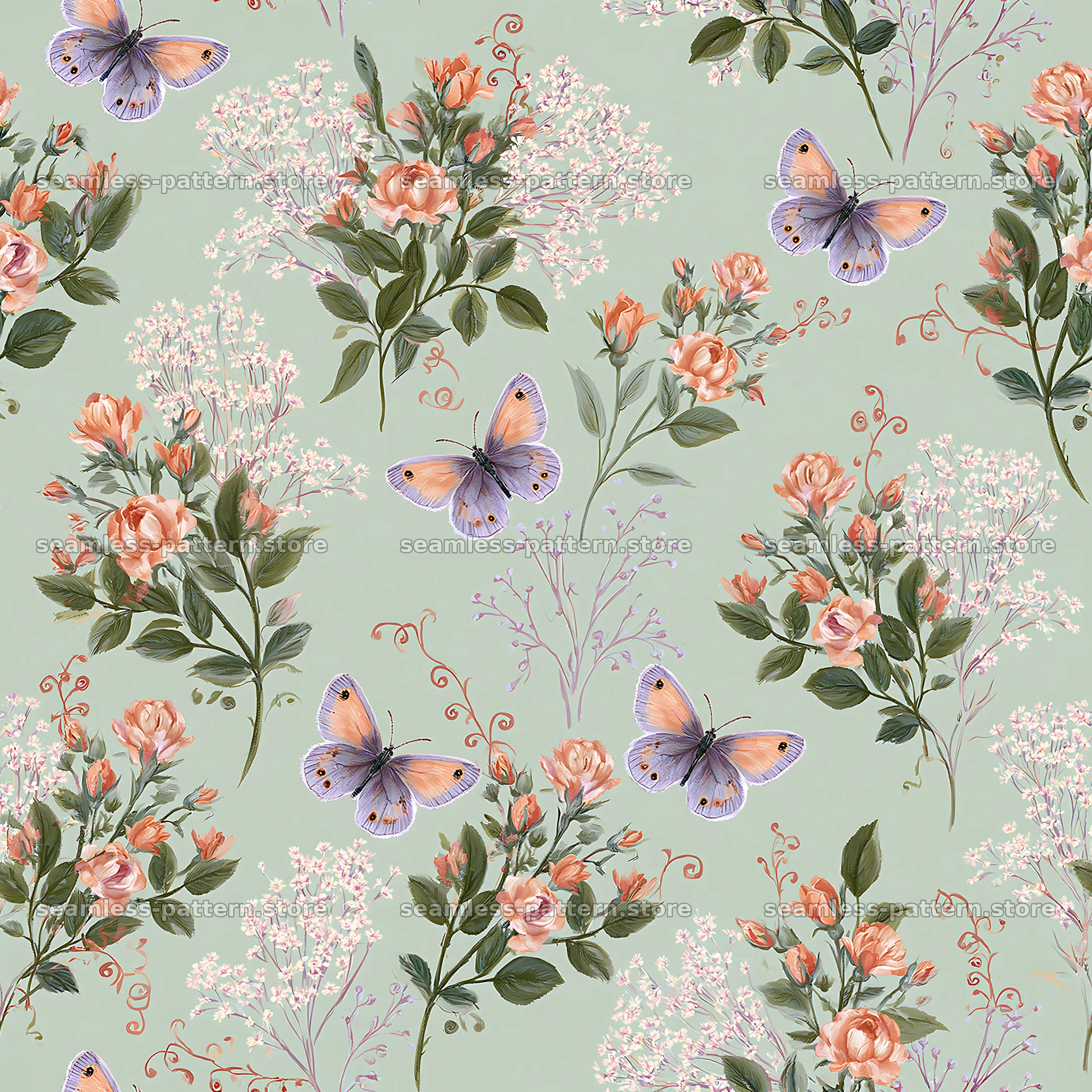 Fairy garden butterfly seamless pattern for fabric and wallpaper — seamless tileable pattern
