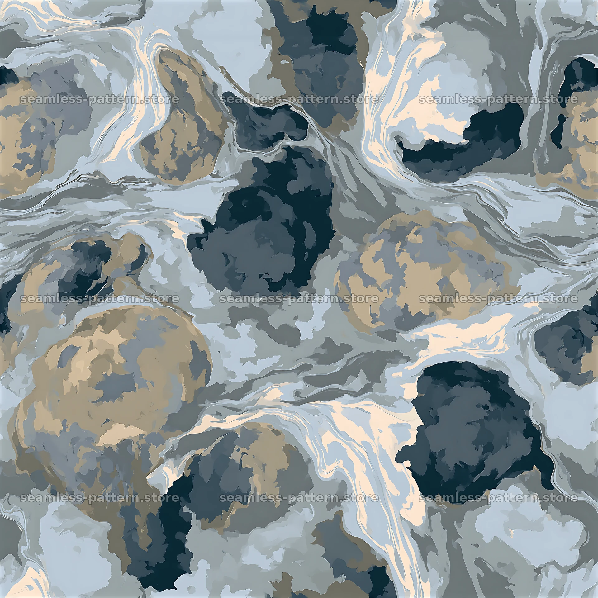 Seamless smoky camouflage marble pattern in soft gray and beige — seamless tileable pattern at 8192x8192