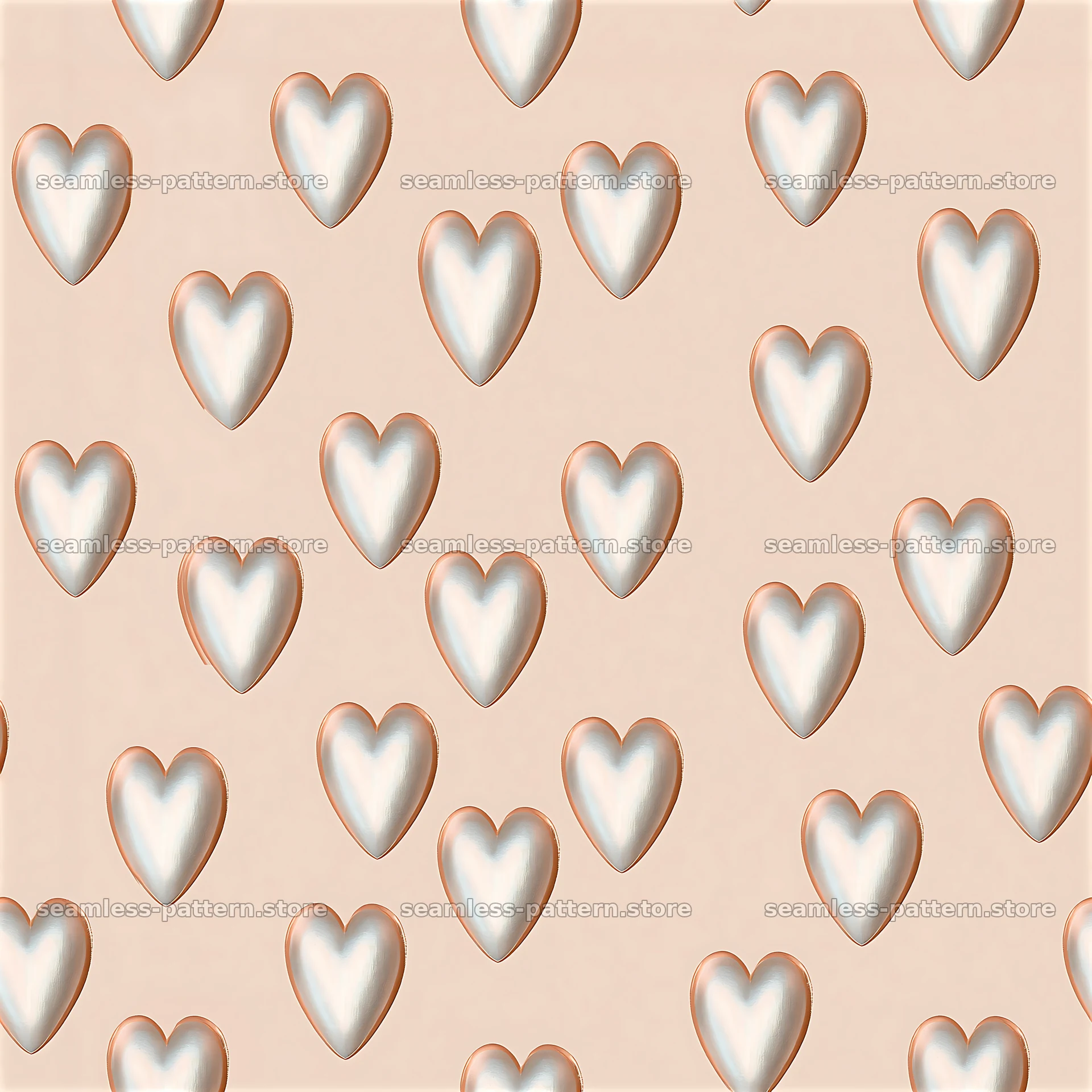 Metallic hearts repeating pattern on a light background — seamless tileable pattern at 8192x8192