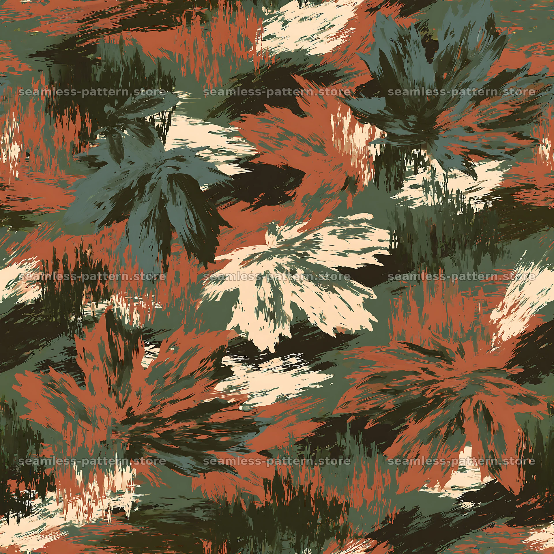 Seamless woodland camouflage brushstroke pattern for textiles — seamless tileable pattern