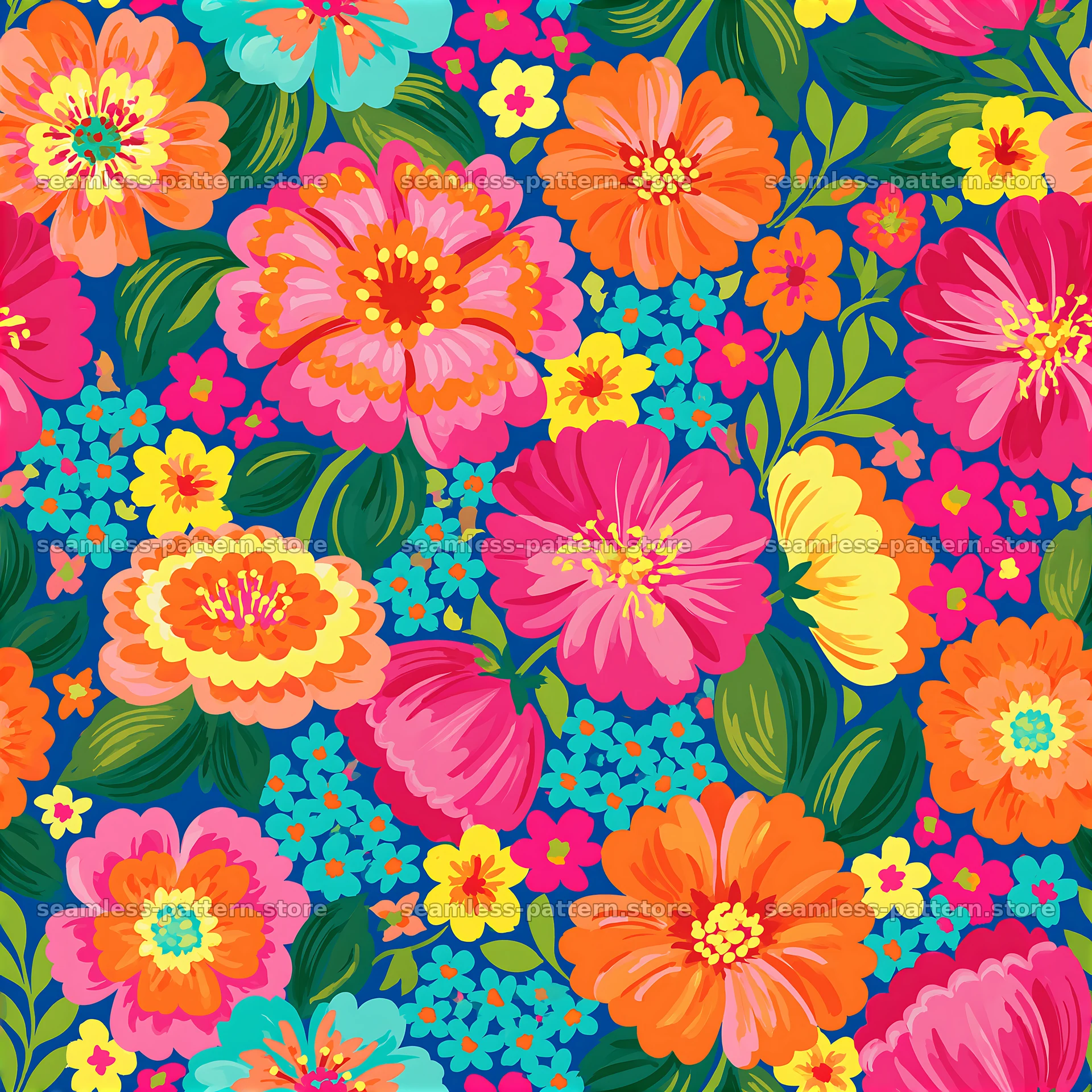 Retro flower seamless pattern in bright colors — seamless tileable pattern at 8192x8192