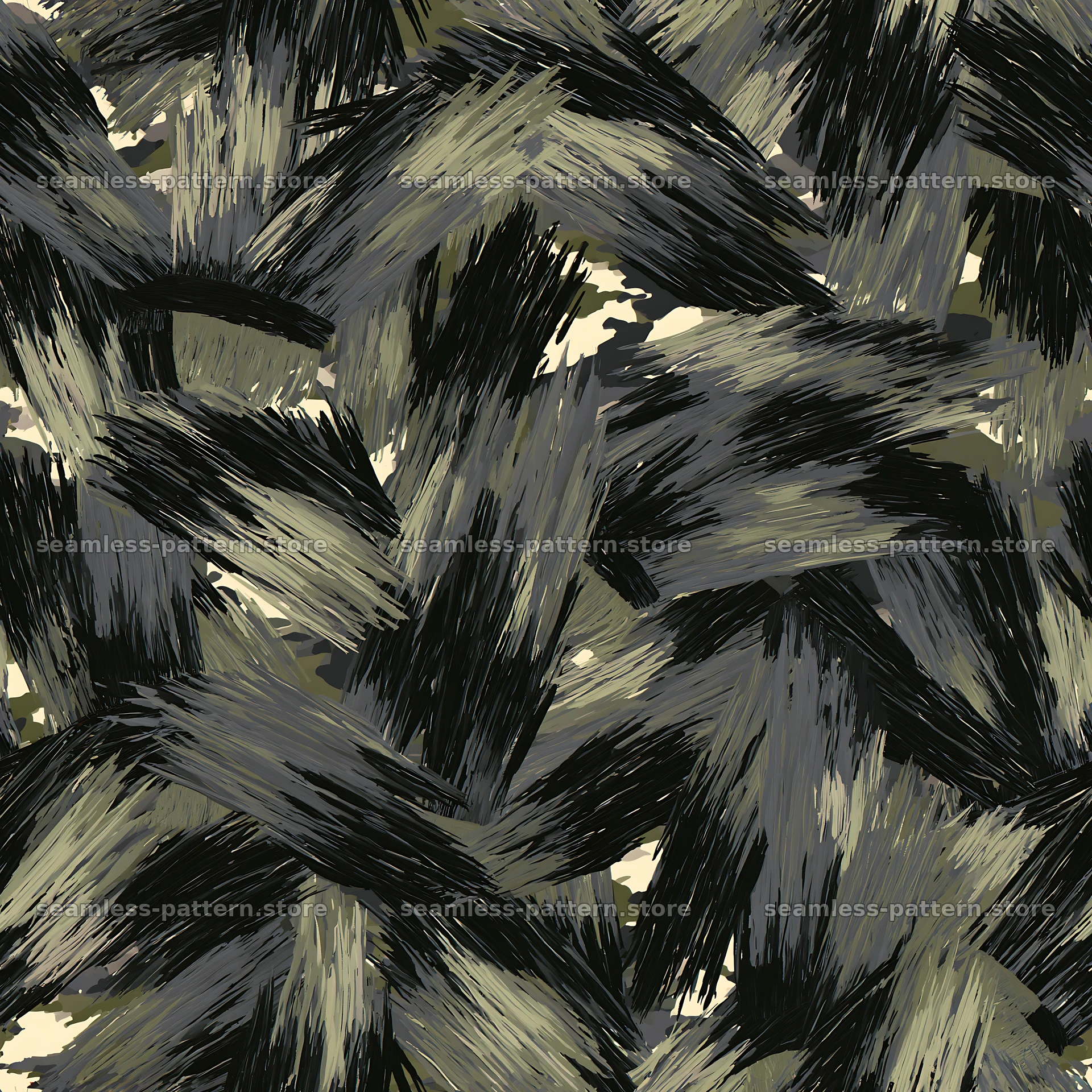 Seamless black camouflage brushstroke pattern for textiles — seamless tileable pattern