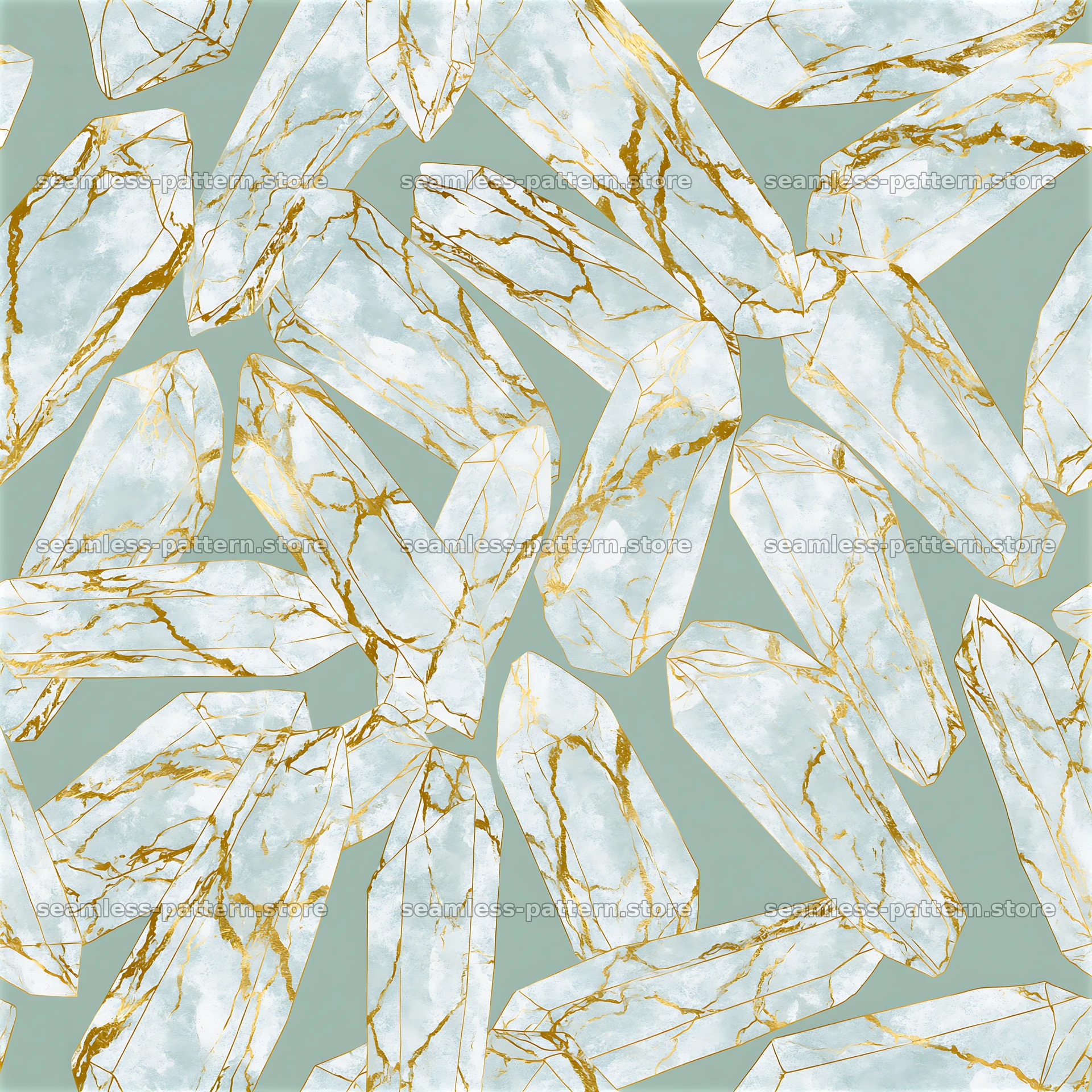 Gold quartz veins seamless pattern on light blue background — seamless tileable pattern at 8192x8192