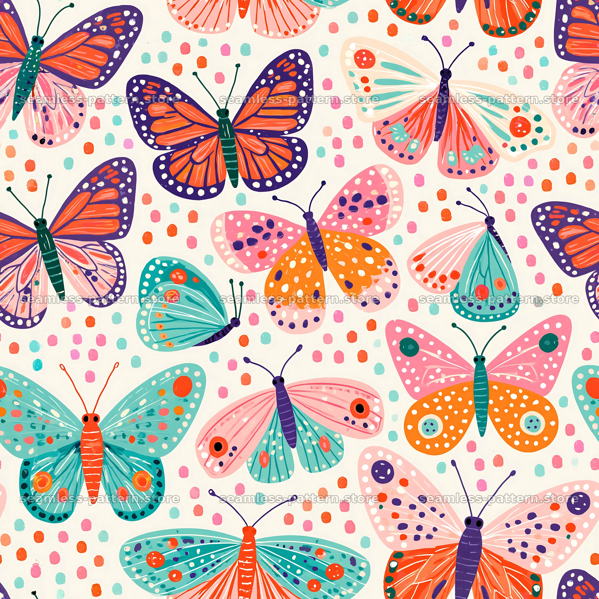 Colorful cartoon butterfly seamless pattern — seamless tileable pattern