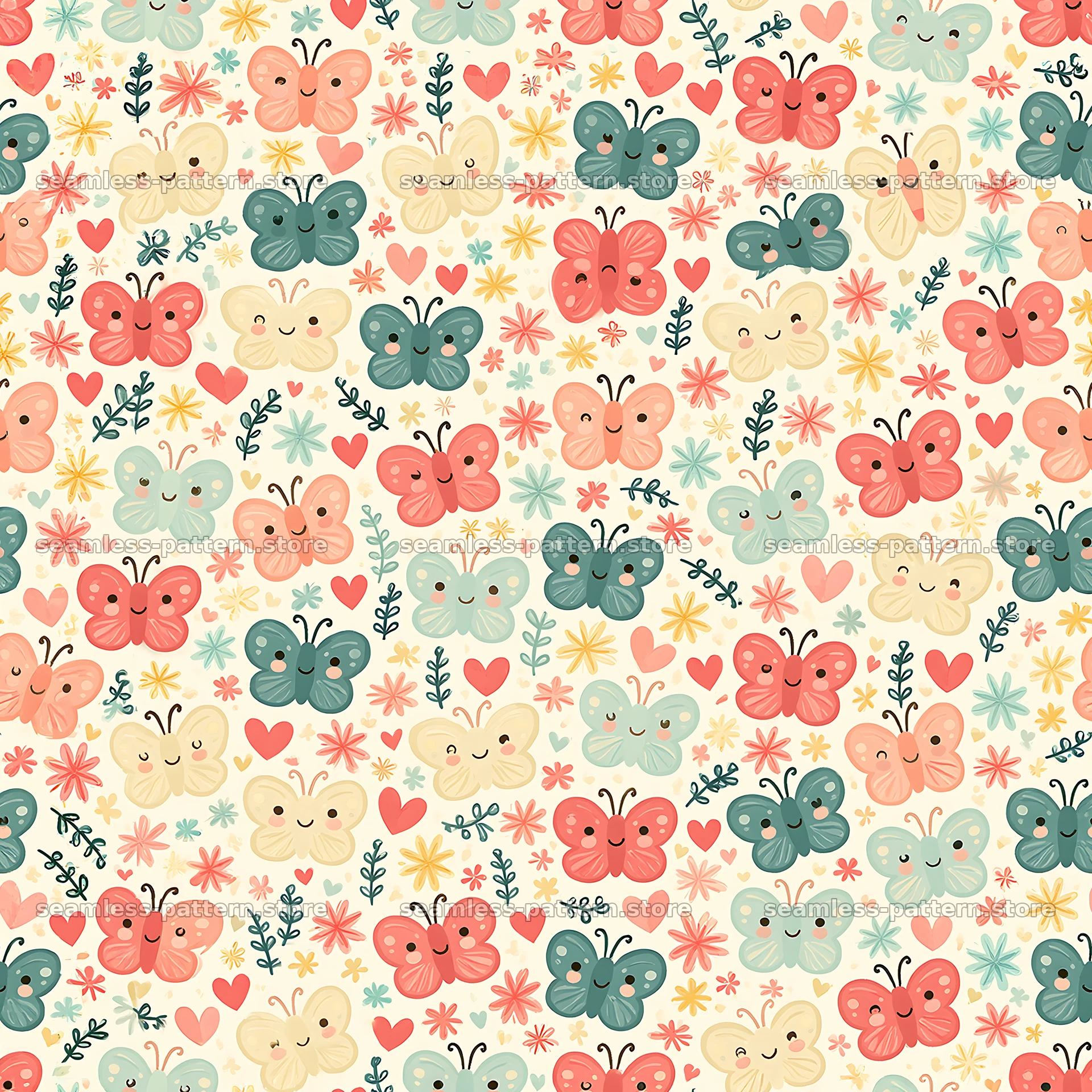 Kawaii butterfly seamless pattern for fabric and textiles — seamless tileable pattern
