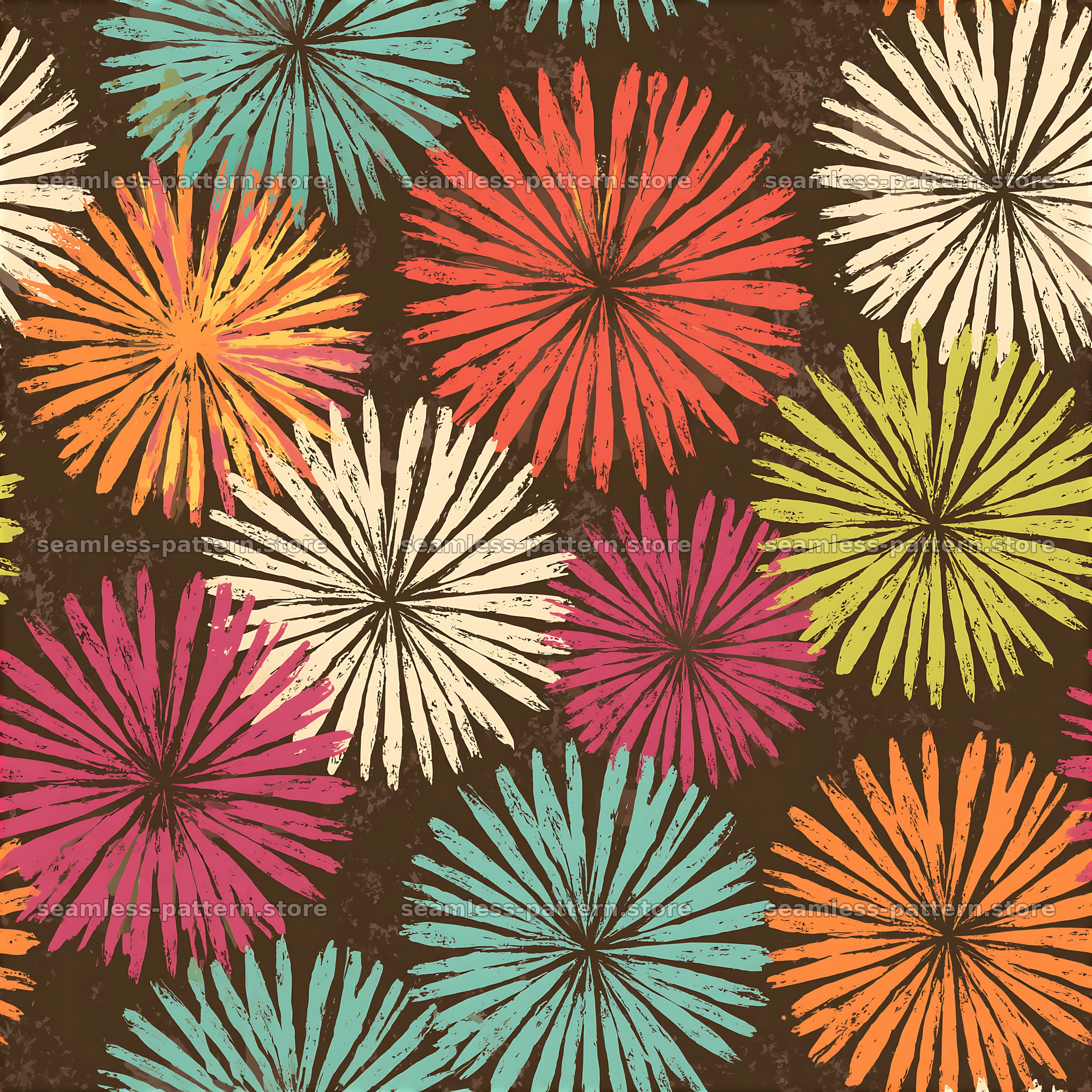 Multicolor abstract bursts seamless pattern features bold shapes — seamless tileable pattern at 8192x8192