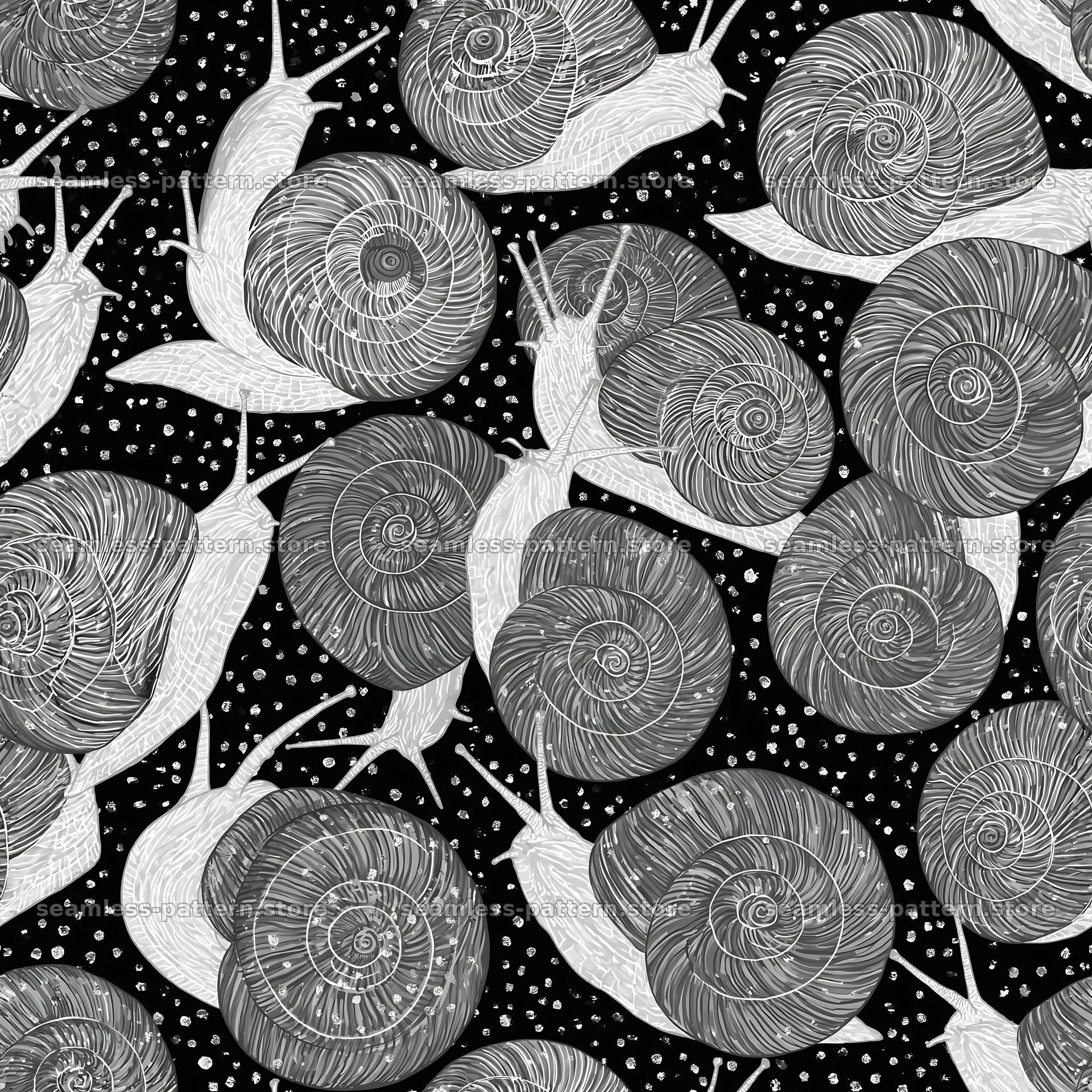 Crimson snail repeating pattern for fabric and wallpaper — seamless tileable pattern
