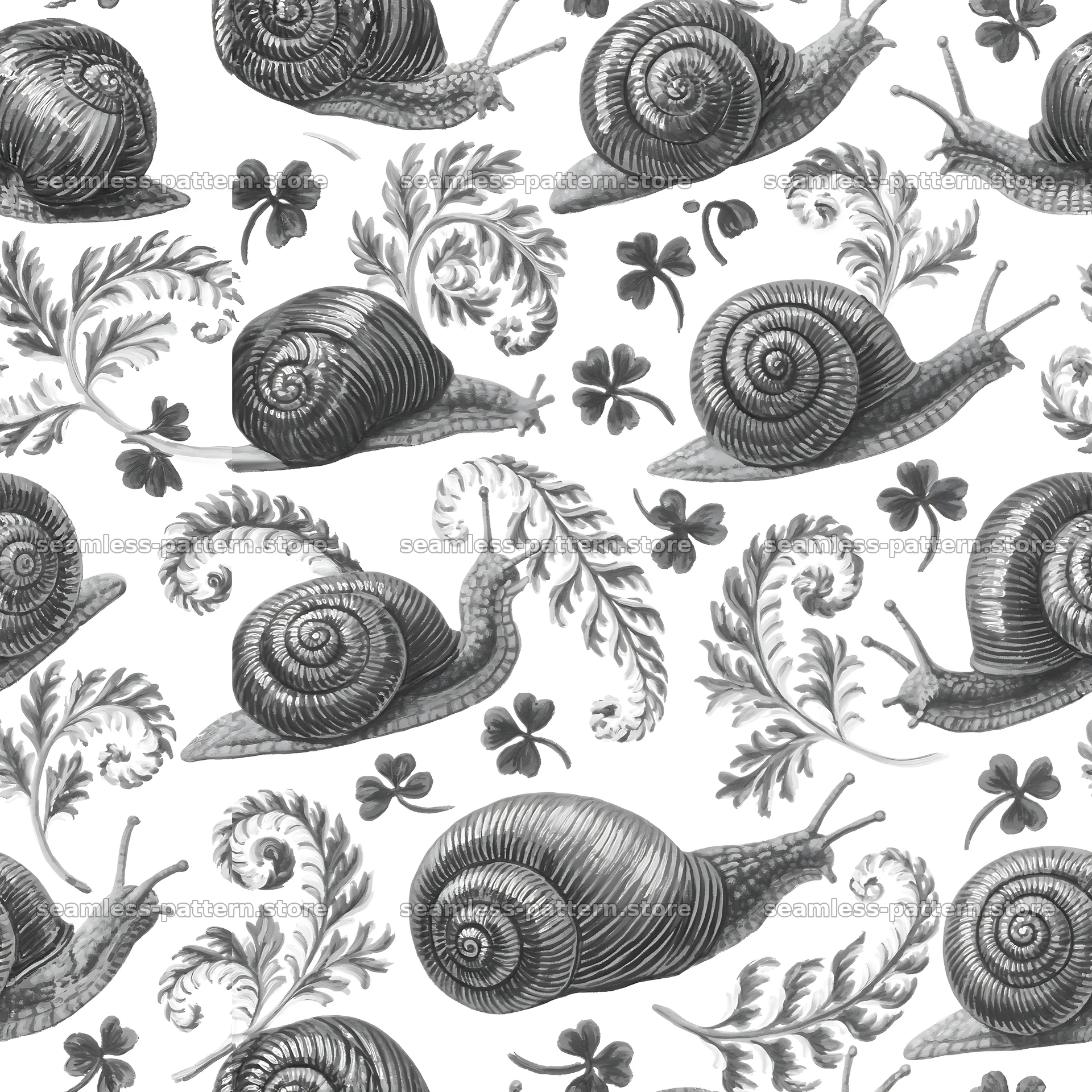 Red garden snail repeat pattern for fabric and wallpaper — seamless tileable pattern