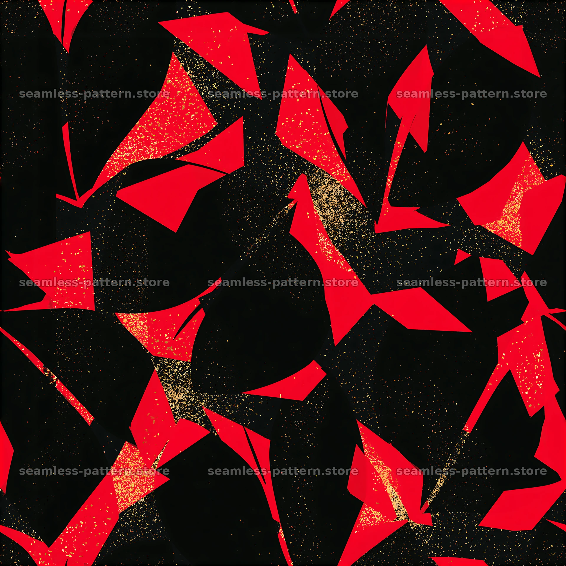 Bold abstract black red gold seamless pattern with geometric shapes — seamless tileable pattern at 8192x8192
