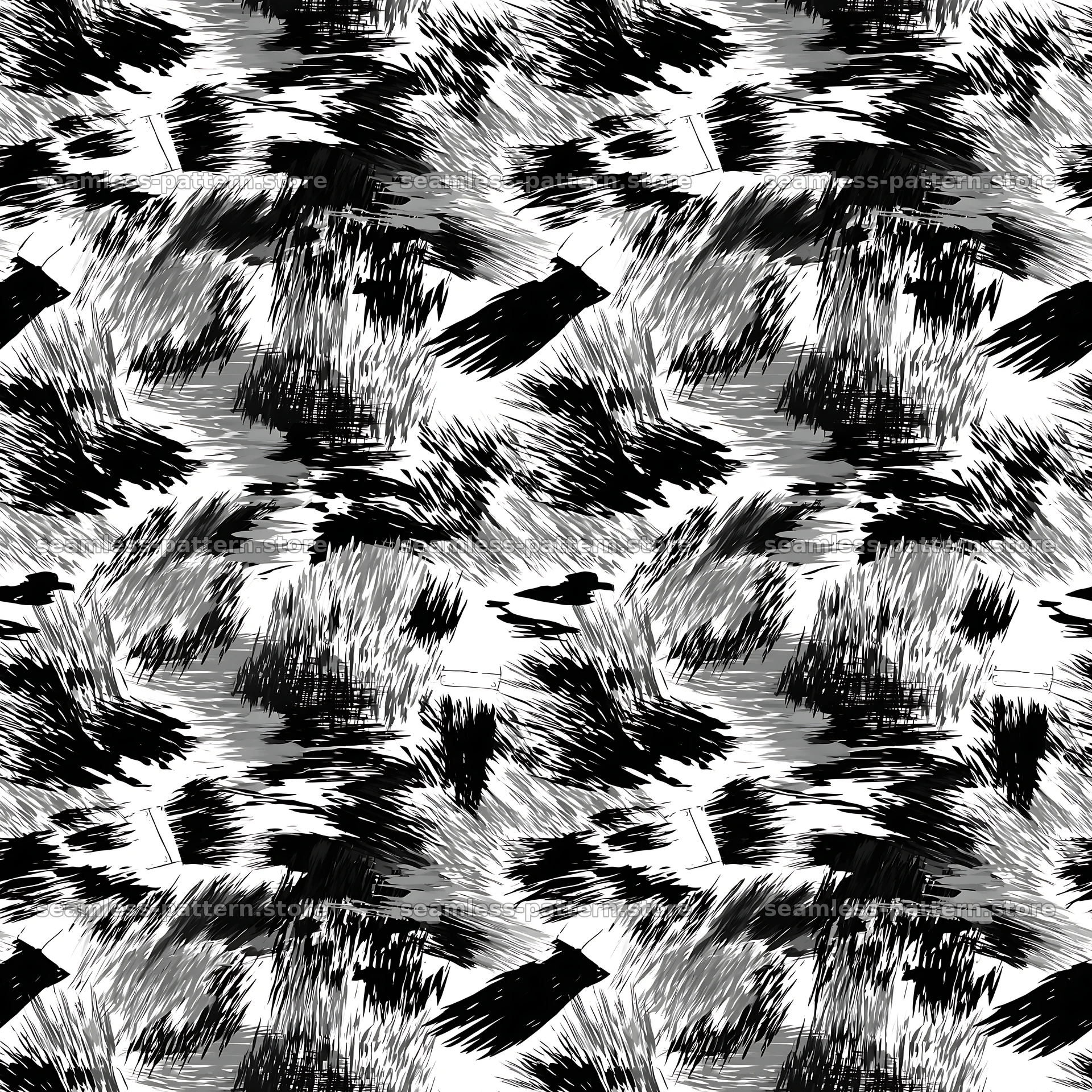Seamless black camouflage brushstroke pattern in bold design — seamless tileable pattern