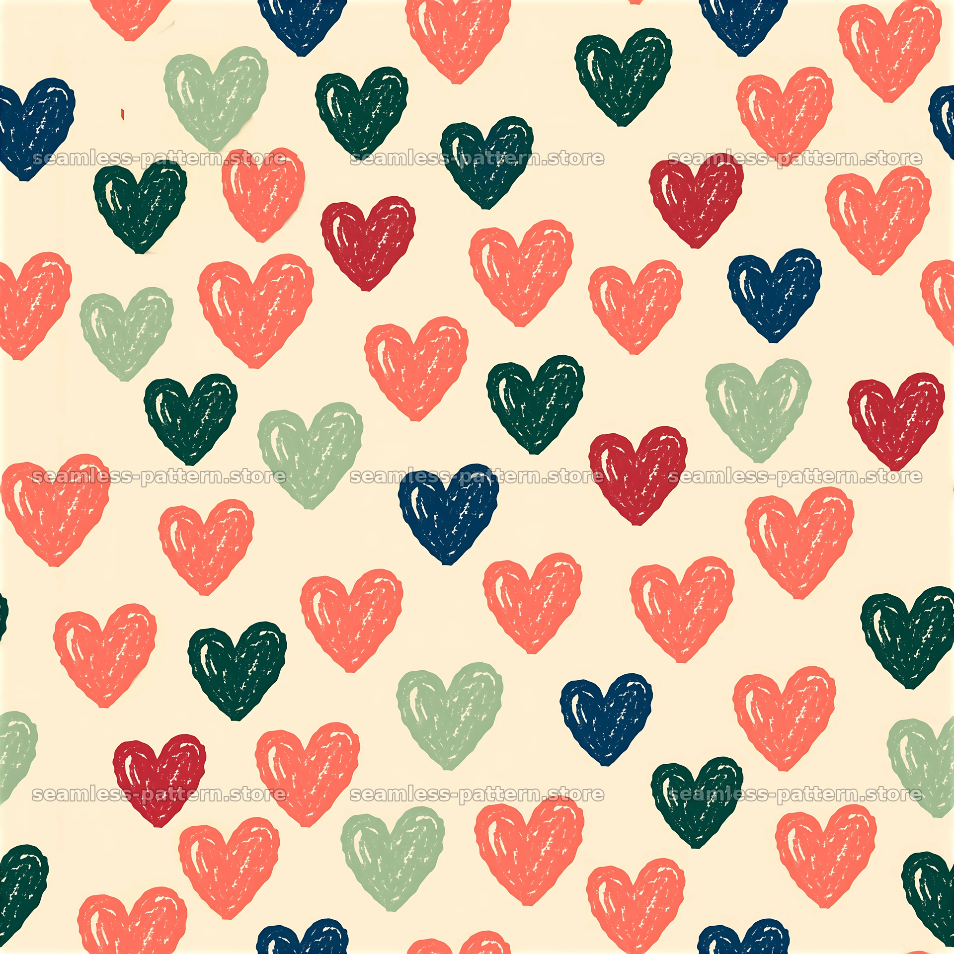 Naive heart doodles seamless pattern in colorful design — seamless tileable pattern at 8192x8192