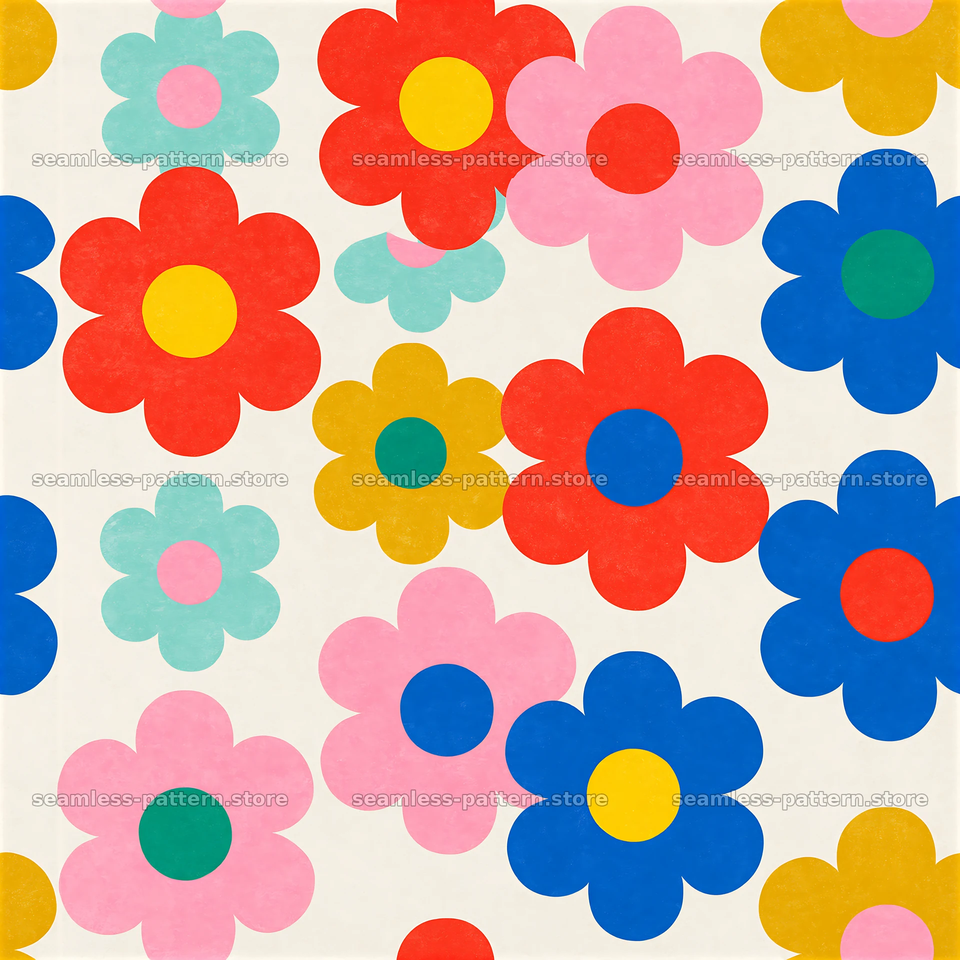 Multicolor floral dots tileable pattern with various flower shapes — seamless tileable pattern at 8192x8192