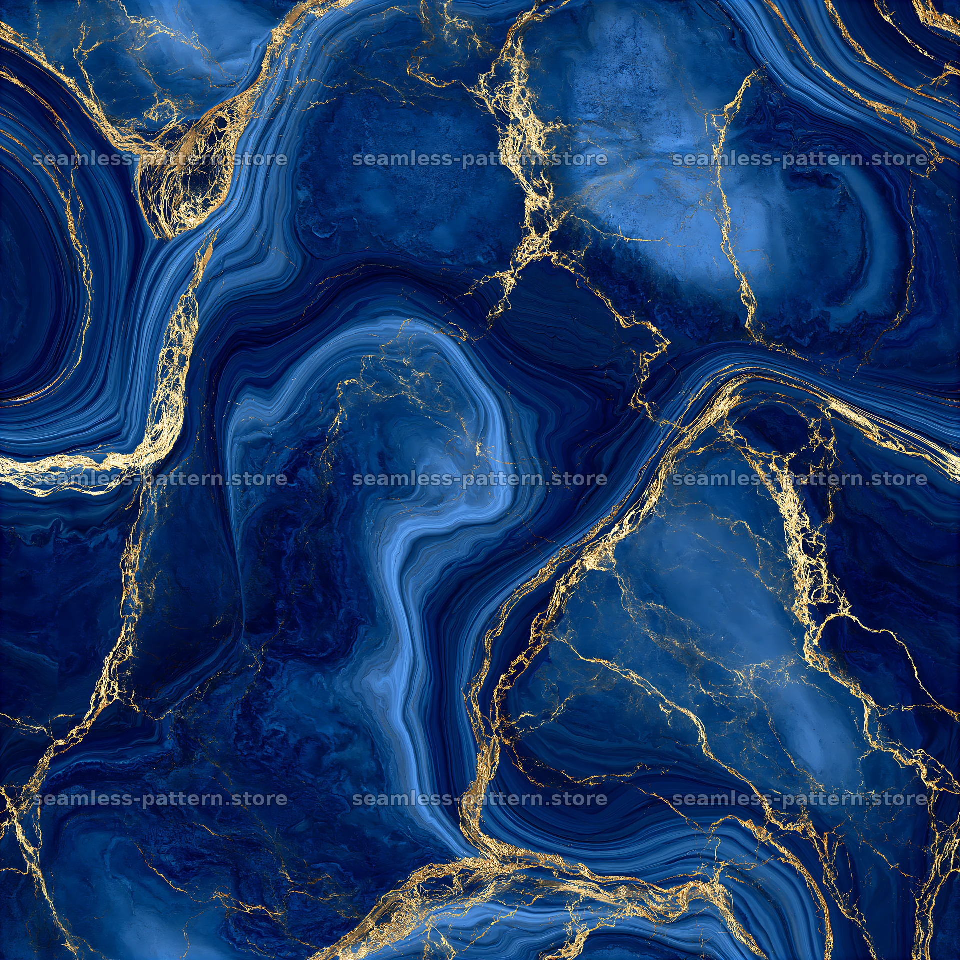 Seamless blue marble texture with gold veins across a rich surface — seamless tileable pattern at 8192x8192