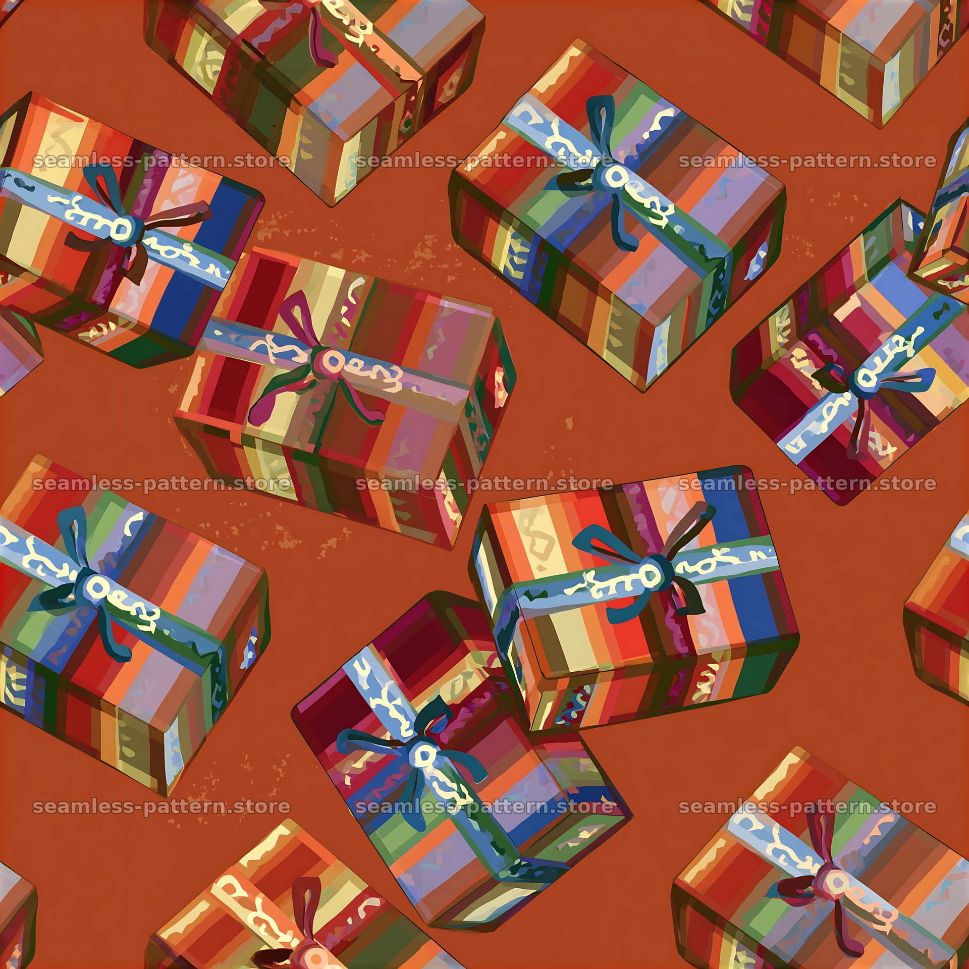 Tileable pattern with rainbow gift packages — seamless tileable pattern at 8192x8192