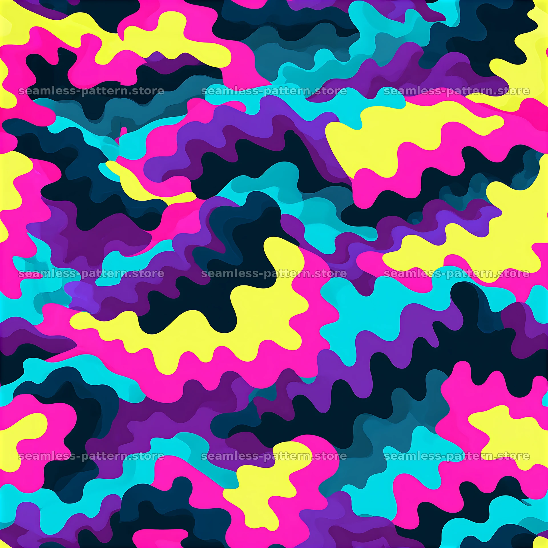 Neon camouflage seamless texture in bright colors — seamless tileable pattern at 8192x8192