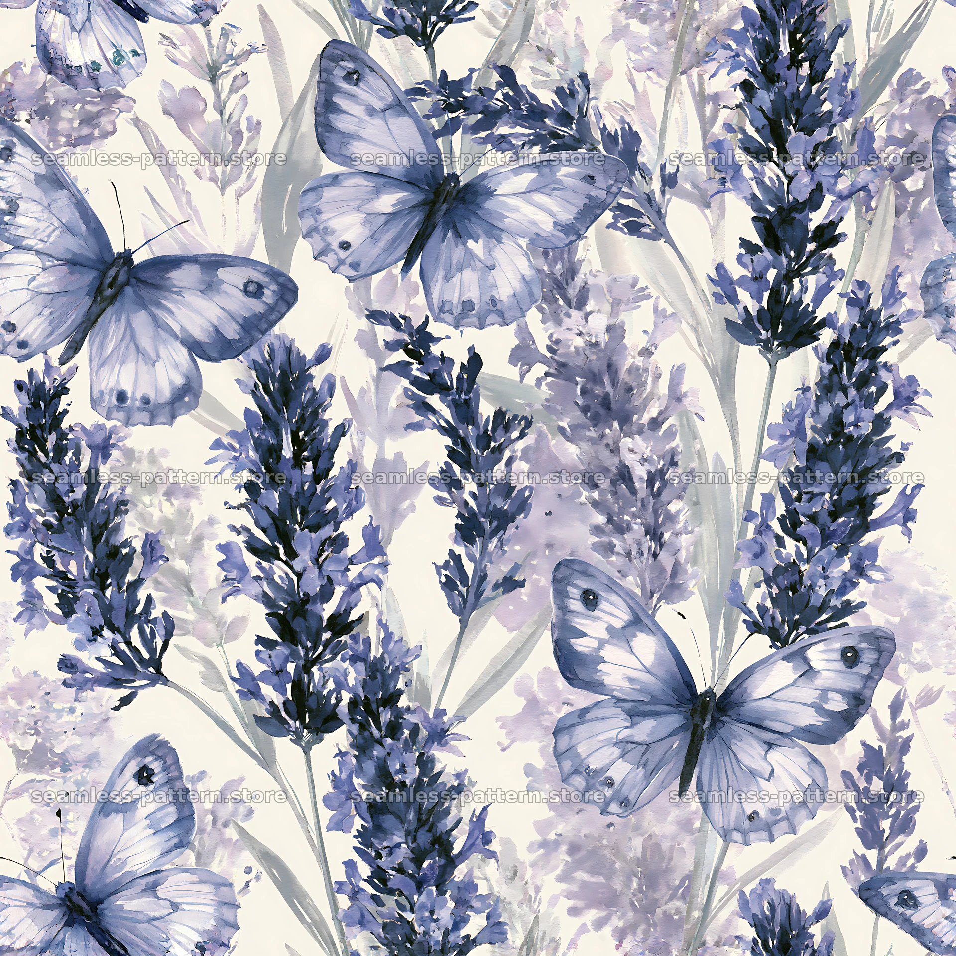 Butterfly and lavender seamless pattern in soft colors — seamless tileable pattern