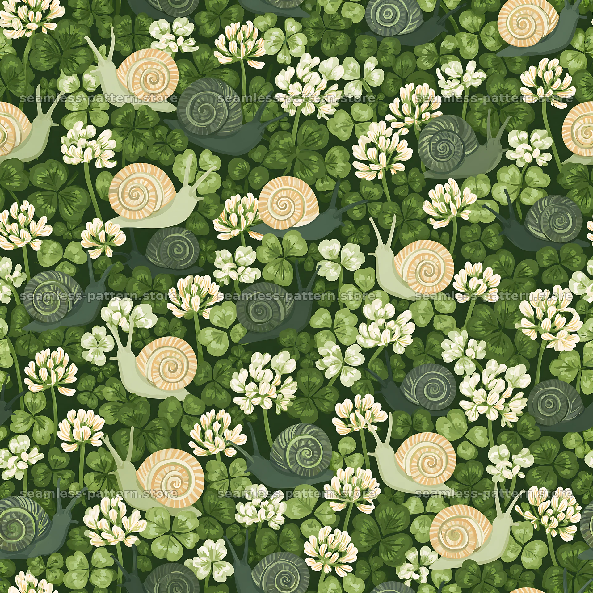 Seamless pattern of snails and clover leaves — seamless tileable pattern