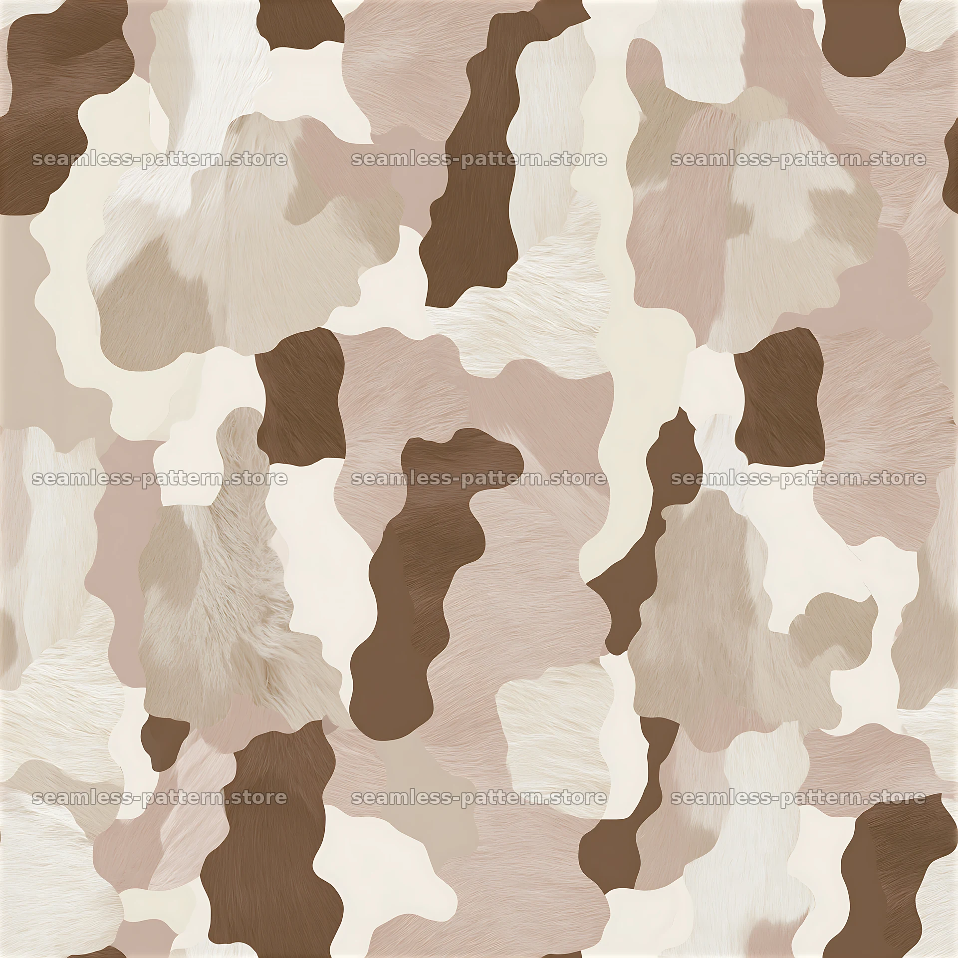 Seamless natural cowhide repeat pattern with brown and cream colors — seamless tileable pattern at 8192x8192