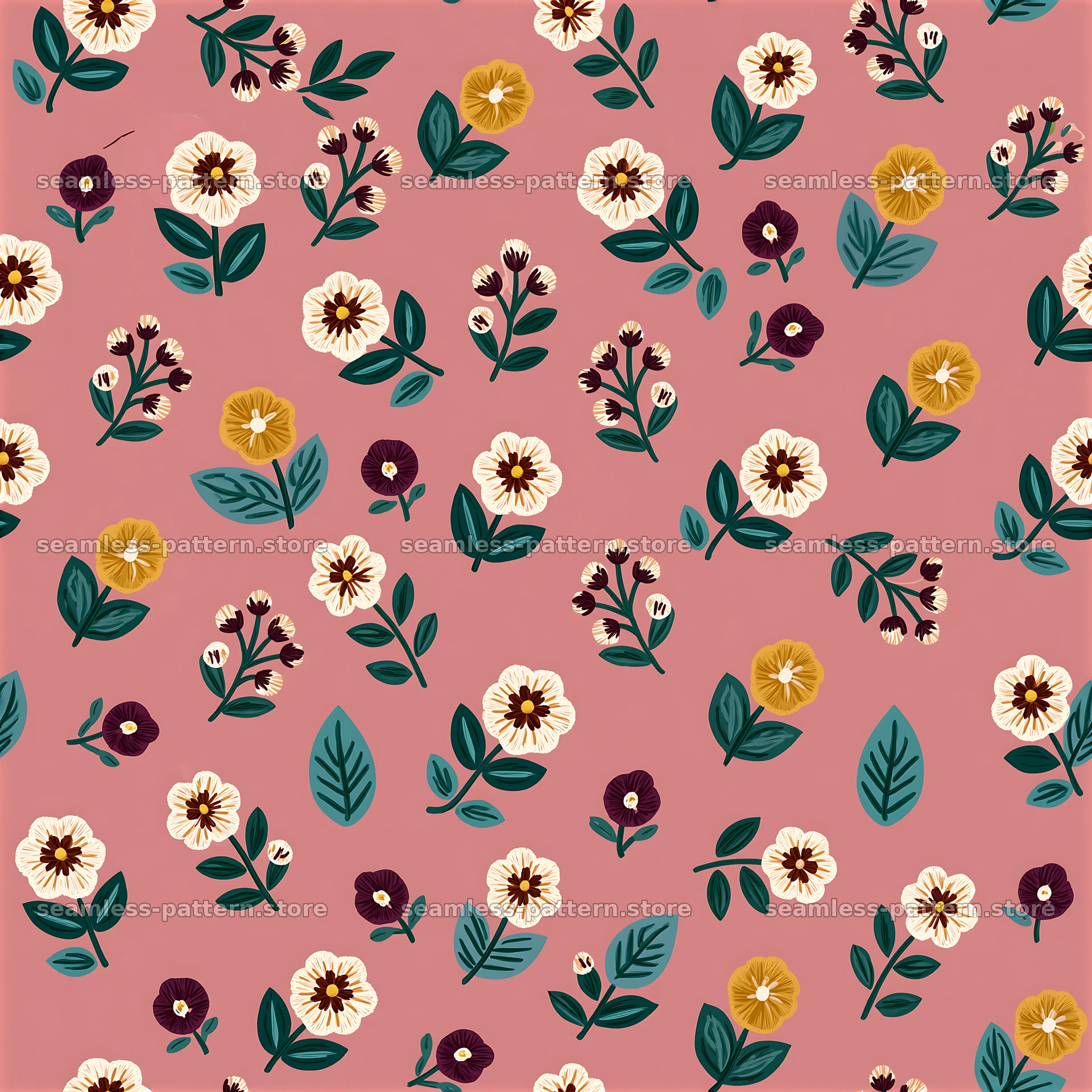 Floral gift wrap seamless pattern with pink background — seamless tileable pattern at 8192x8192